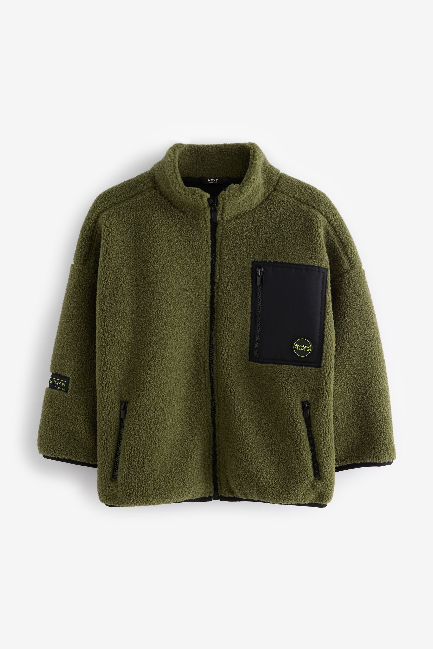 Olive Green Zip Through Borg Fleece (3-16yrs)