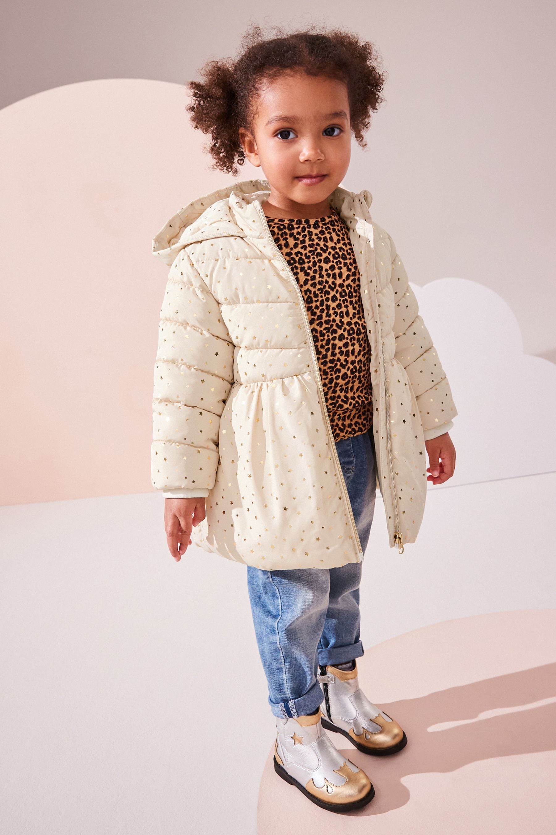 Cream Shower Resistant Foil Skirted Coat (3mths-7yrs)