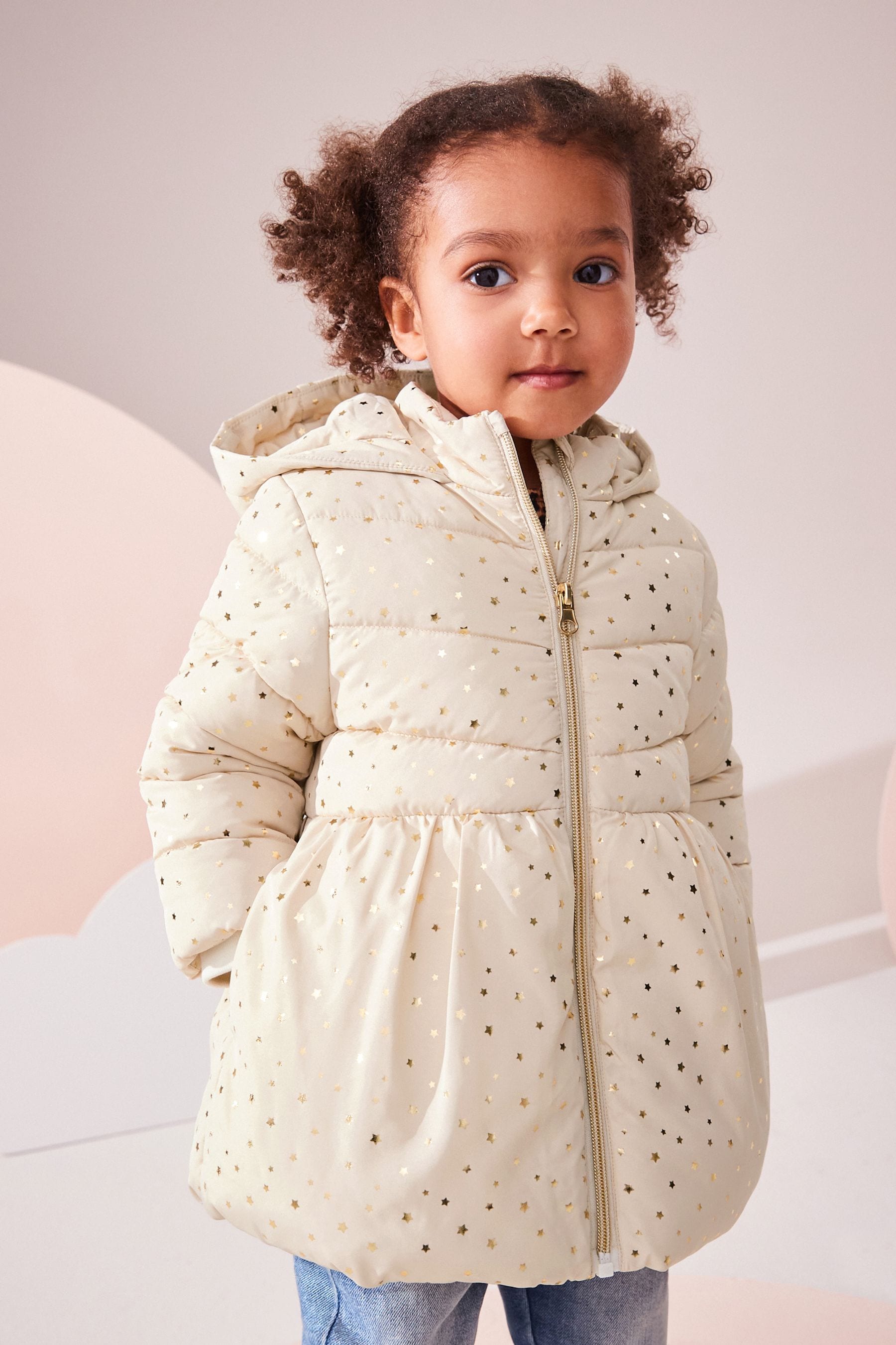 Cream Shower Resistant Foil Skirted Coat (3mths-7yrs)