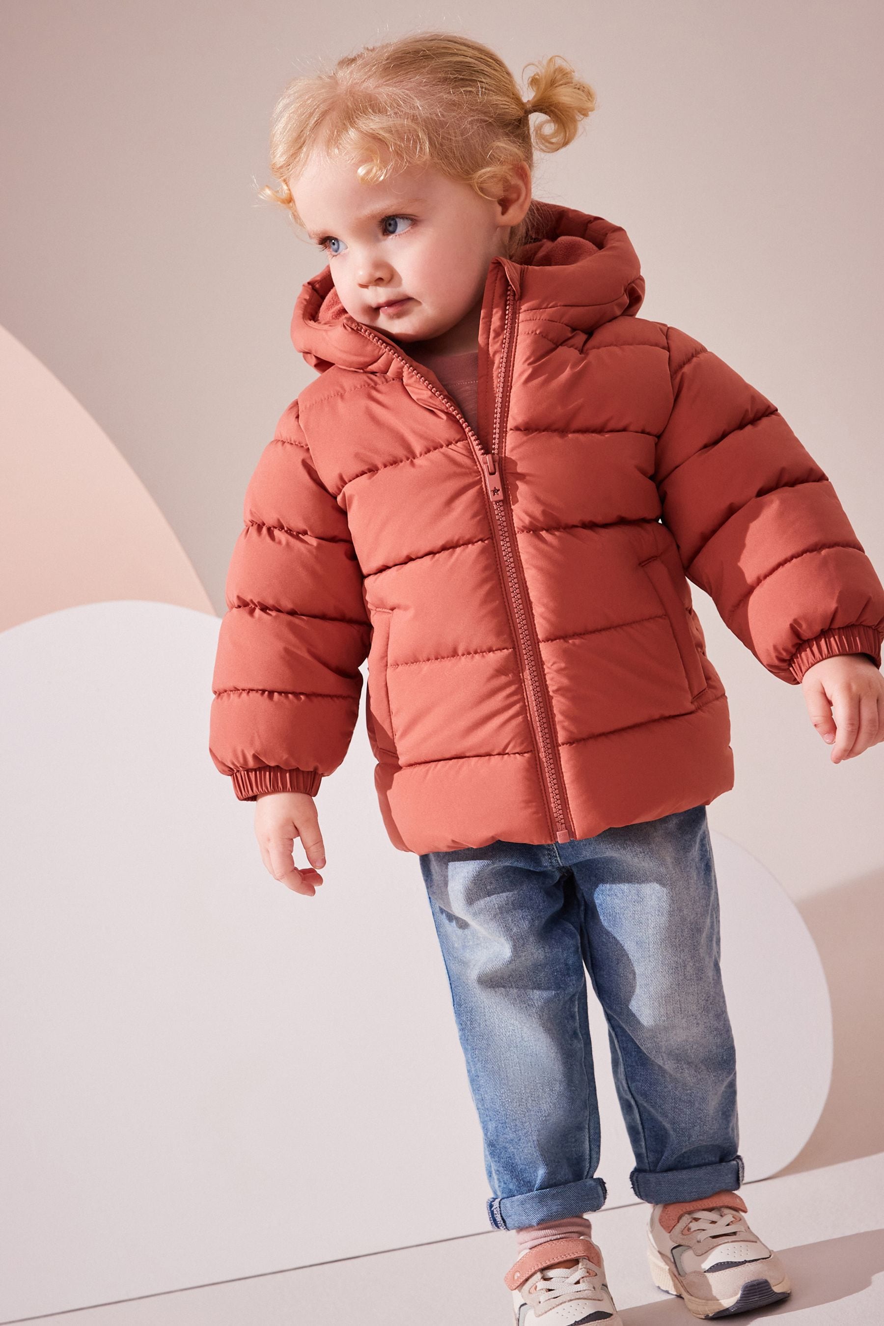 Rust Shower Resistant Fleece Lined Hooded Padded Coat (3mths-7yrs)