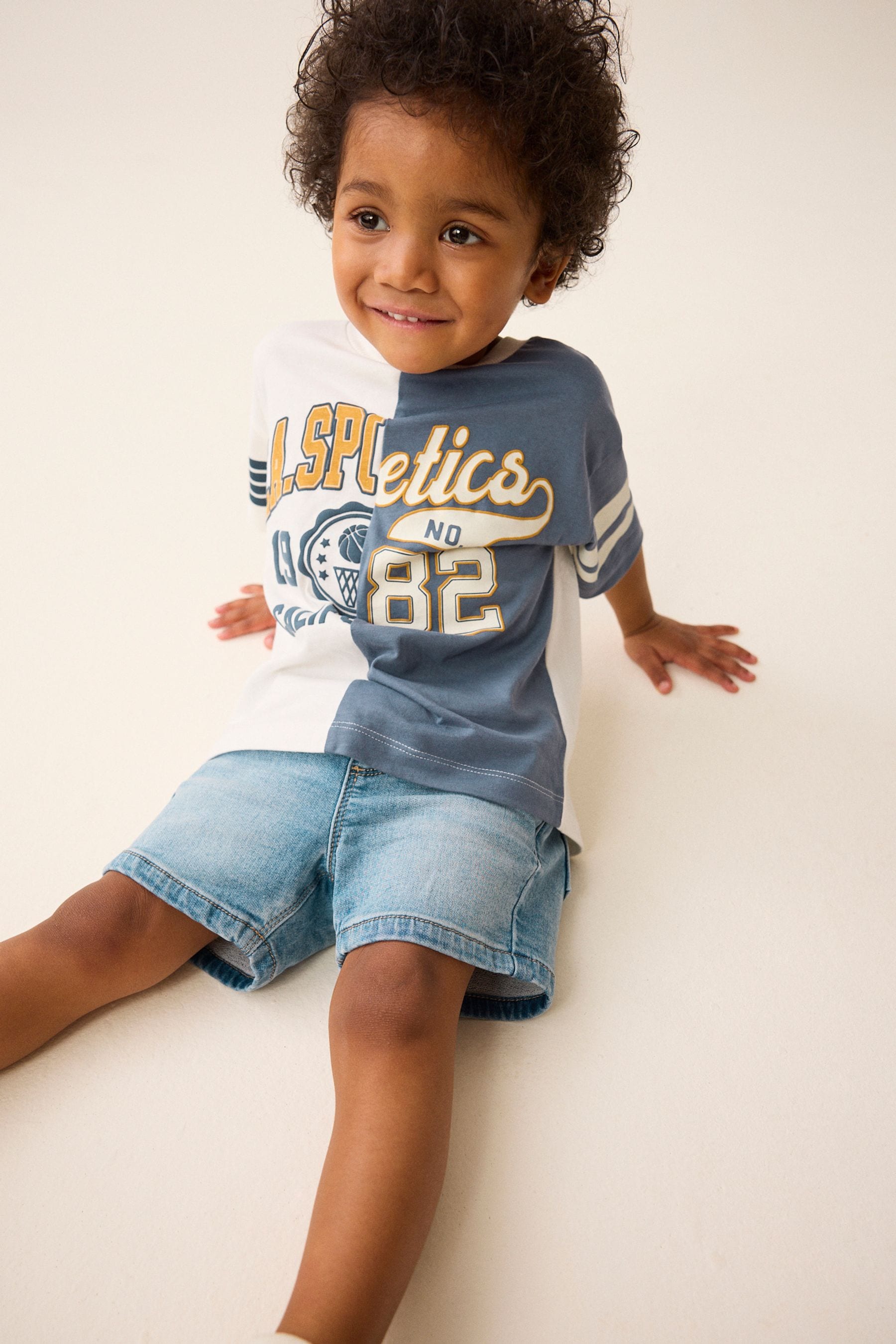 Blue/White Short Sleeve Varsity T-Shirt (3mths-7yrs)