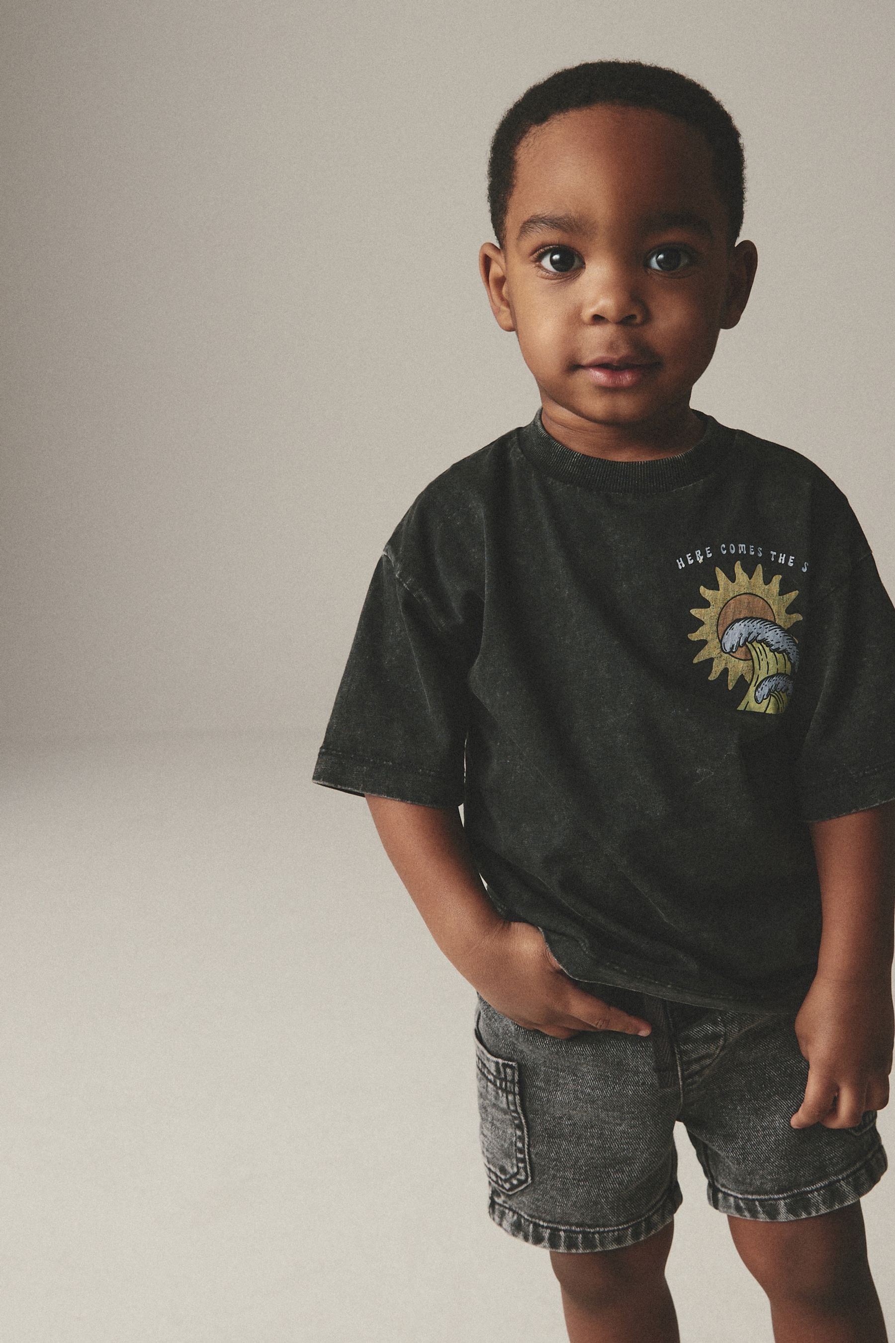 Grey Back Print Short Sleeve T-Shirt (3mths-7yrs)