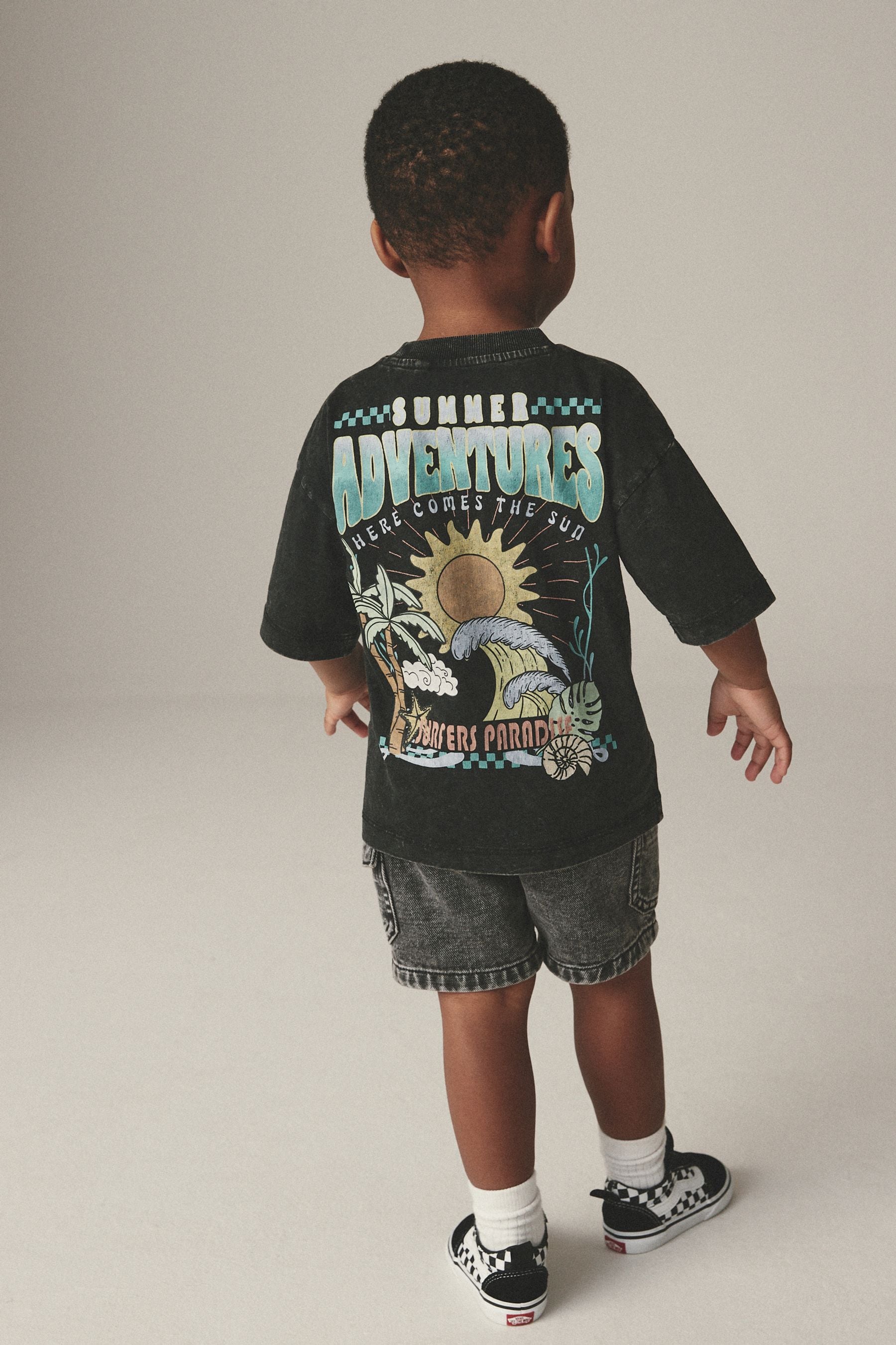 Grey Back Print Short Sleeve T-Shirt (3mths-7yrs)