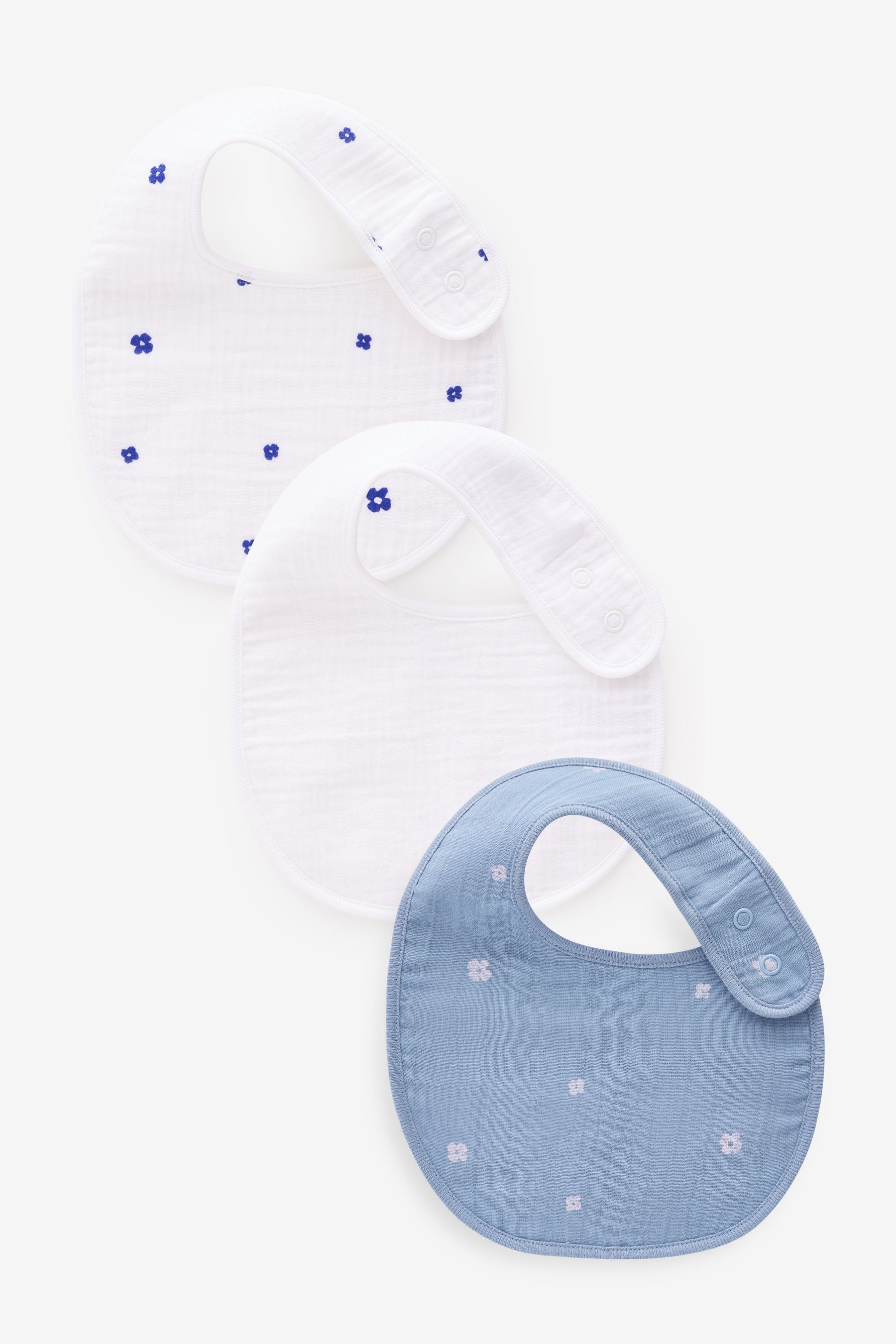 Blue Muslin Dribble Baby Bibs 3 Pack