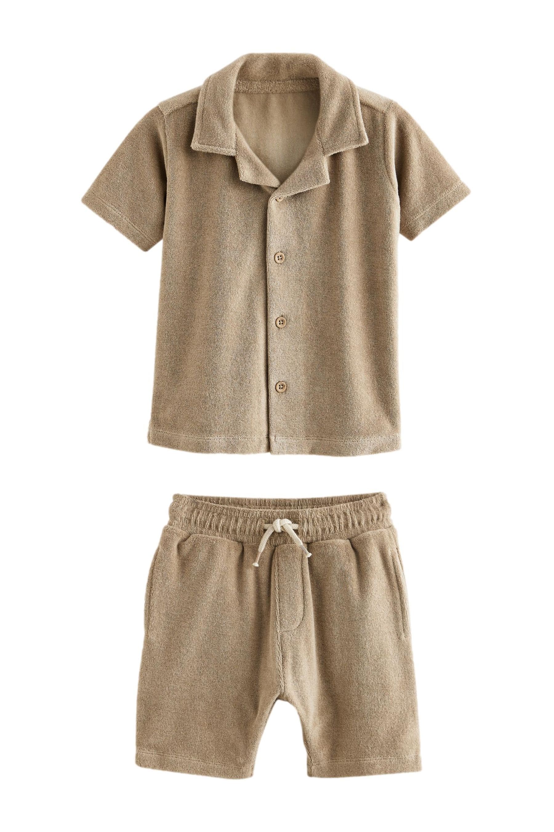 Neutral Tan Short Sleeve Towelling Shirt and Shorts Set (3mths-7yrs)