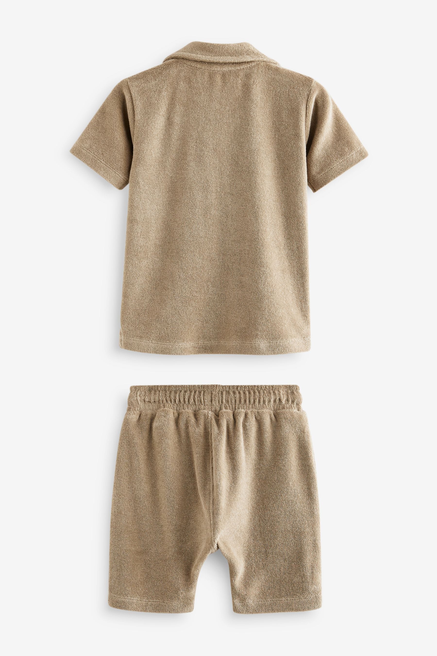 Neutral Tan Short Sleeve Towelling Shirt and Shorts Set (3mths-7yrs)