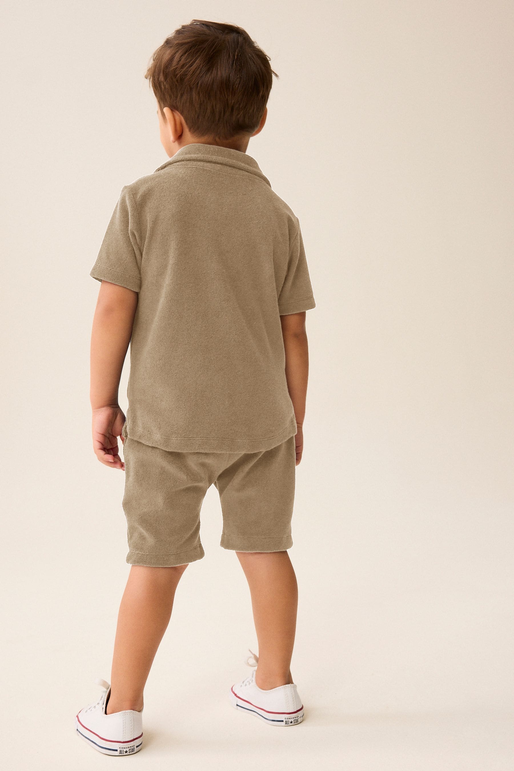 Neutral Tan Short Sleeve Towelling Shirt and Shorts Set (3mths-7yrs)