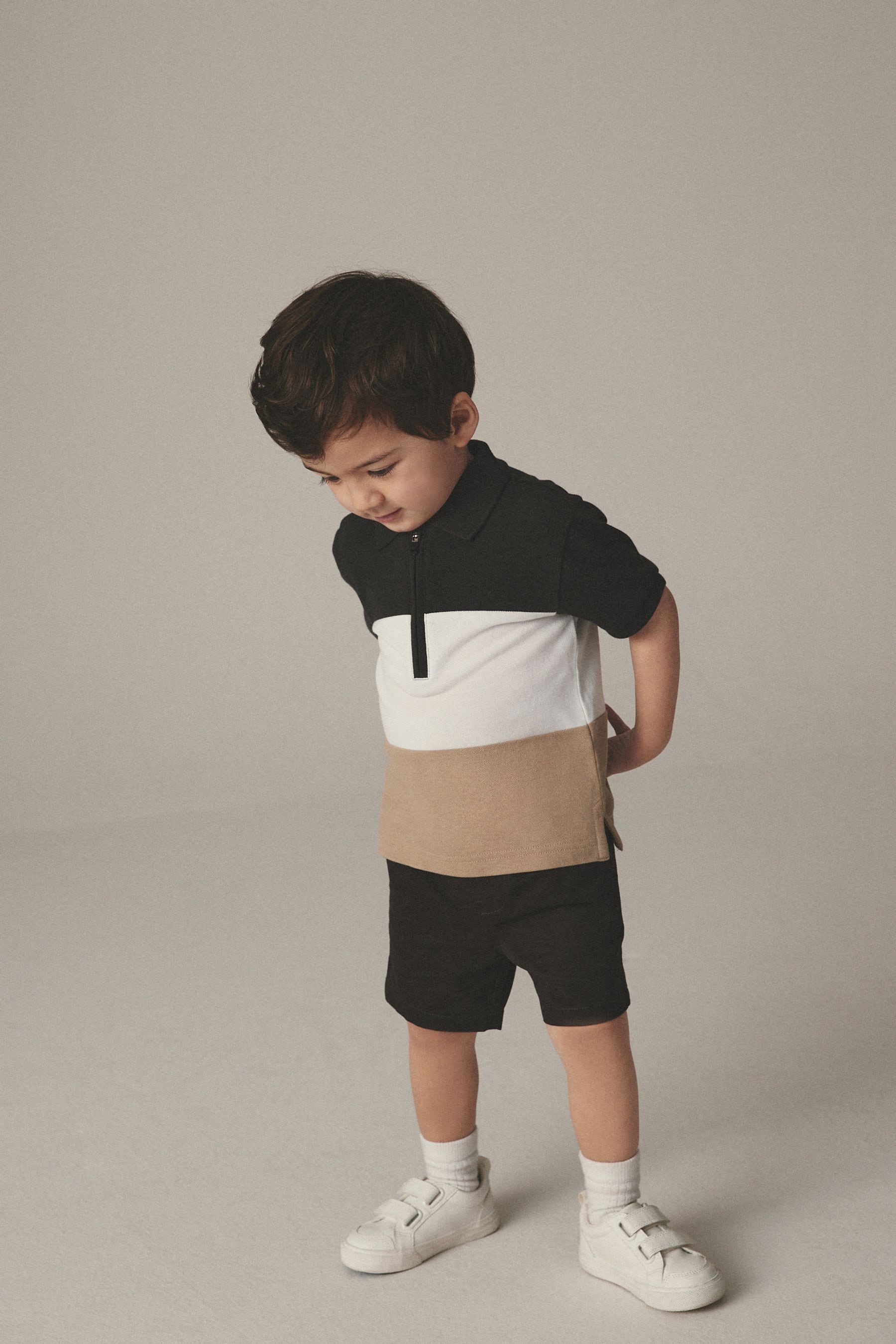 Black/White Zip Polo Shirt and Shorts Set (3mths-7yrs)