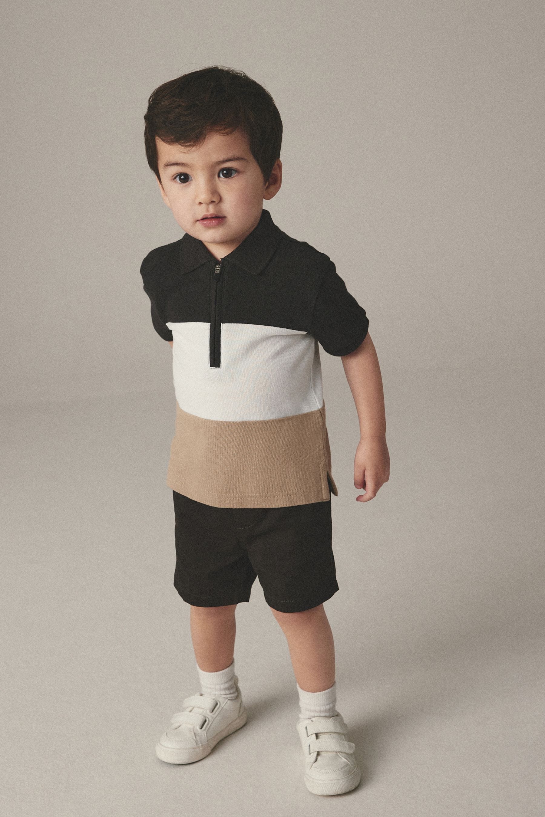 Black/White Zip Polo Shirt and Shorts Set (3mths-7yrs)