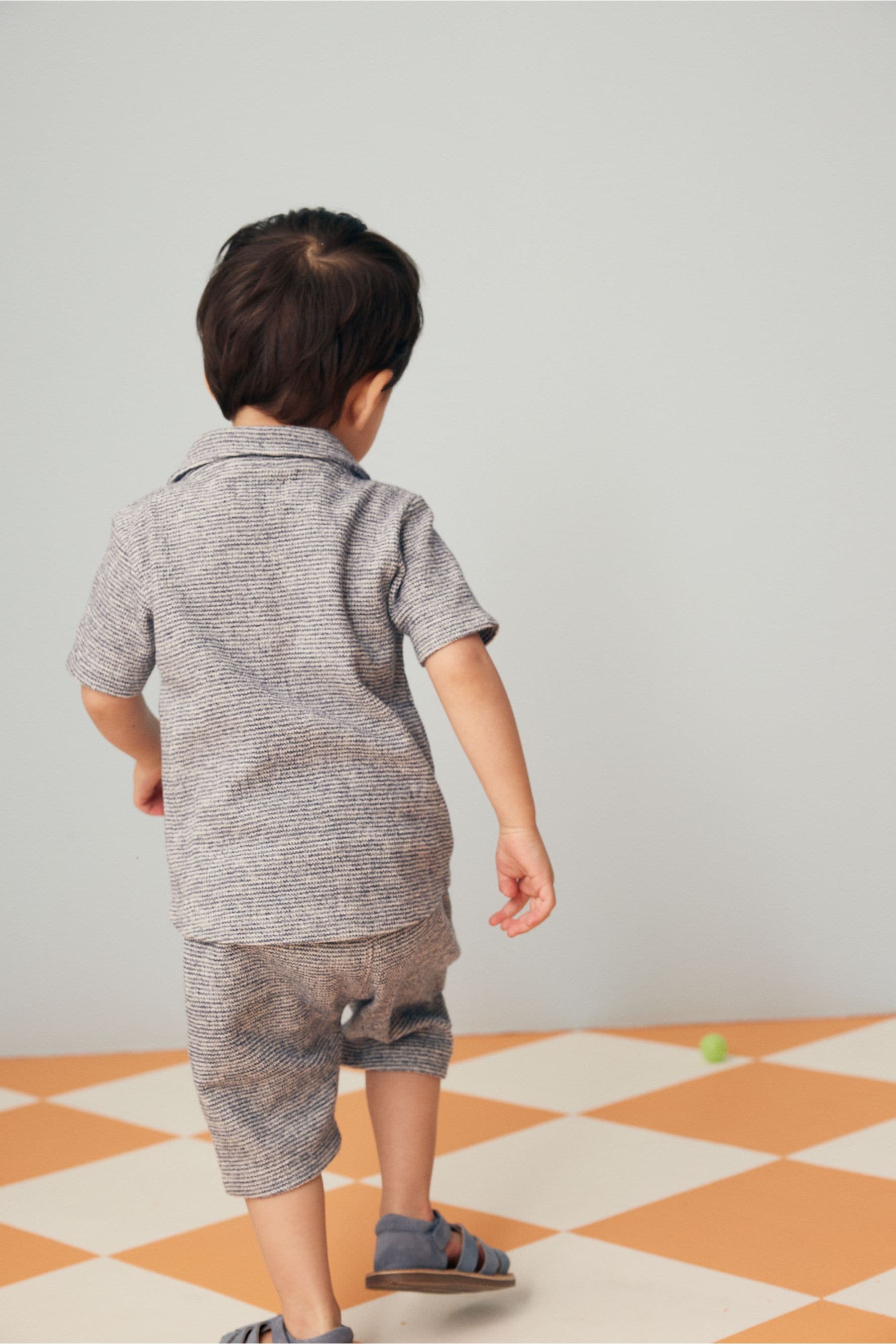 Blue/White Short Sleeve Pattern Shirt and Shorts Set (3mths-7yrs)