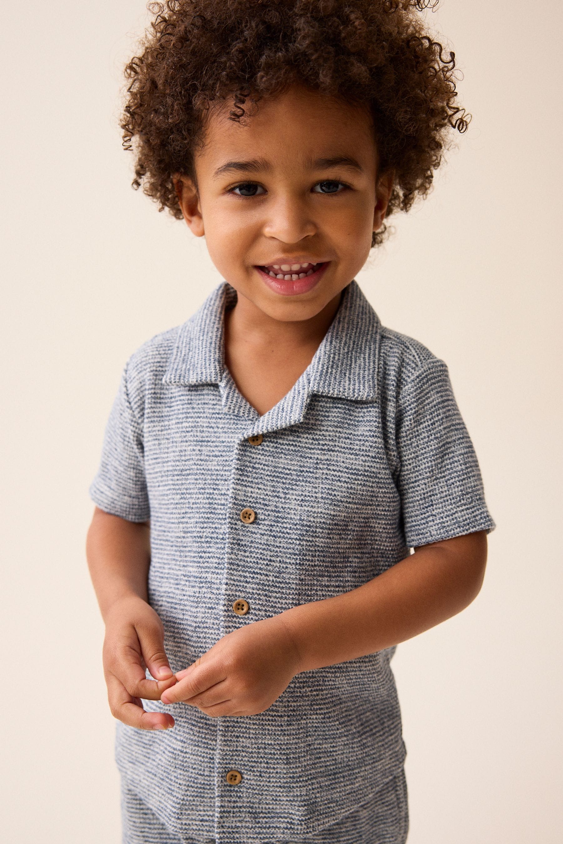 Blue/White Short Sleeve Pattern Shirt and Shorts Set (3mths-7yrs)