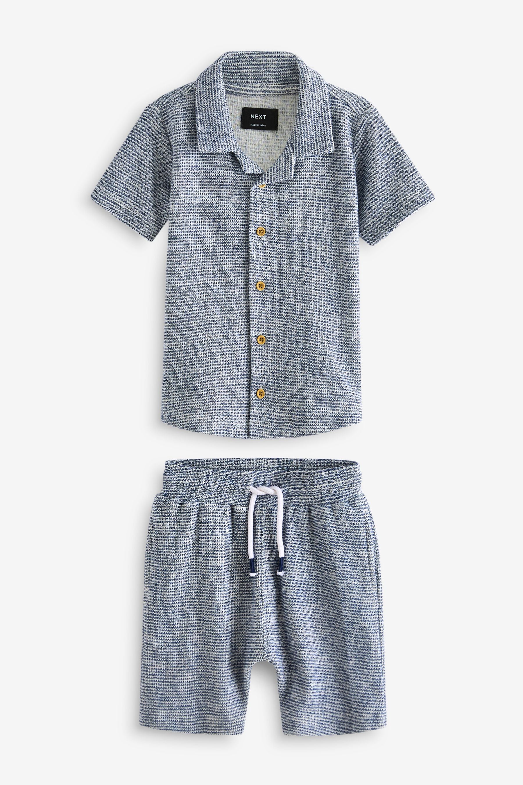 Blue/White Short Sleeve Pattern Shirt and Shorts Set (3mths-7yrs)