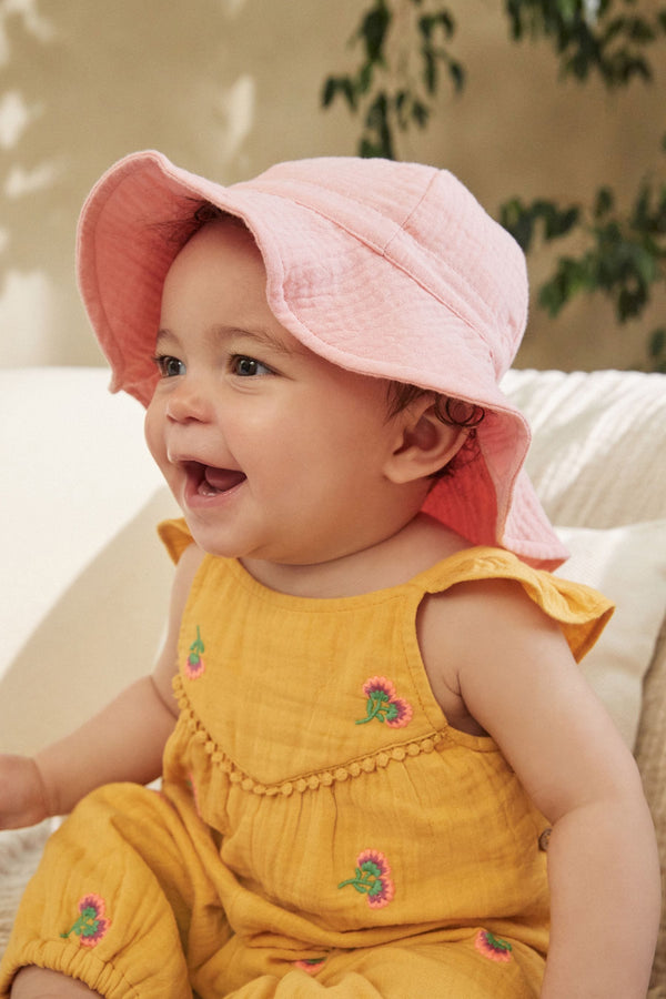 Pink Baby Wide Brim Crinkle Hat (0mths-2yrs)