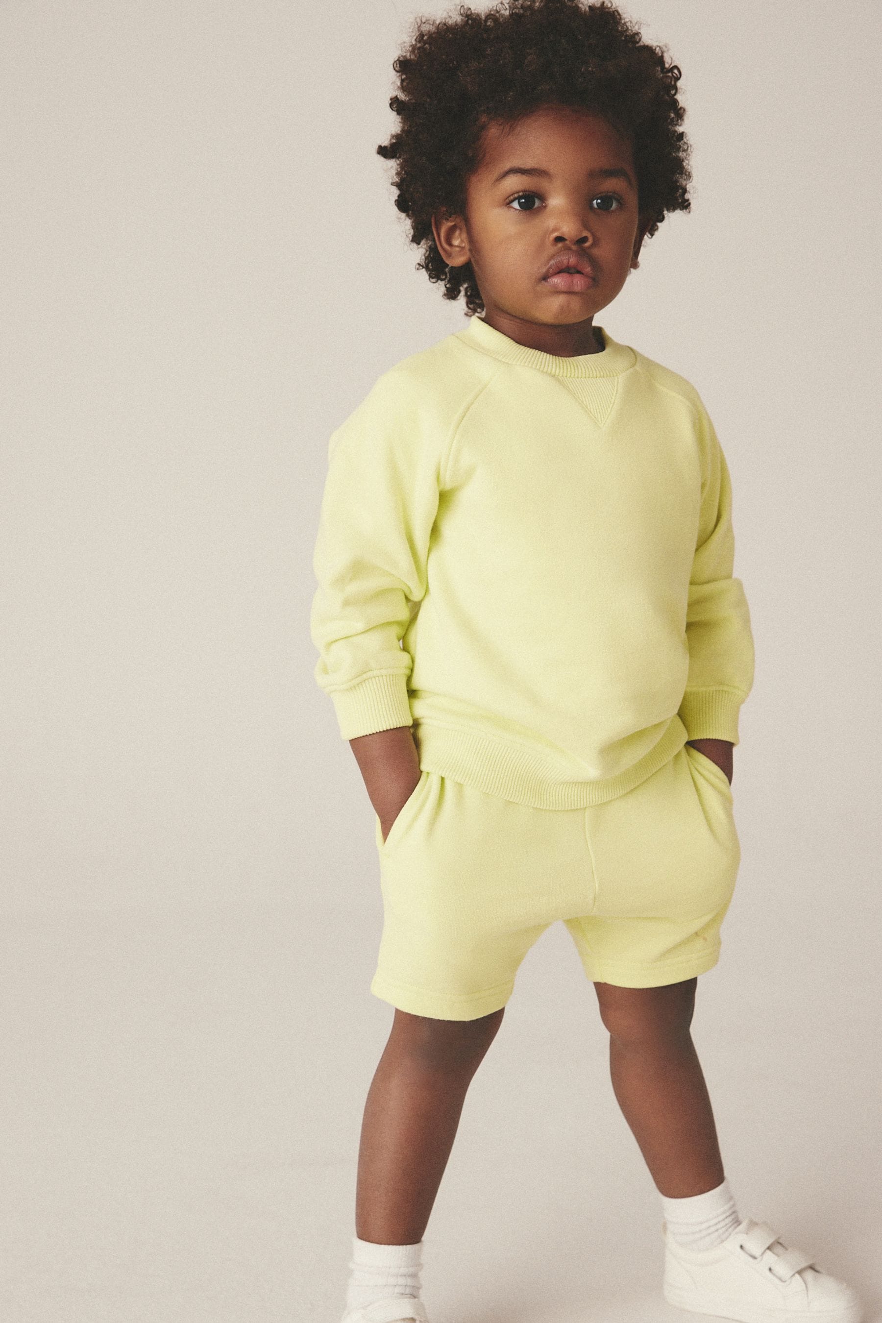 Light Yellow Oversized Crew Neck Sweatshirt and Shorts Set (3mths-7yrs)