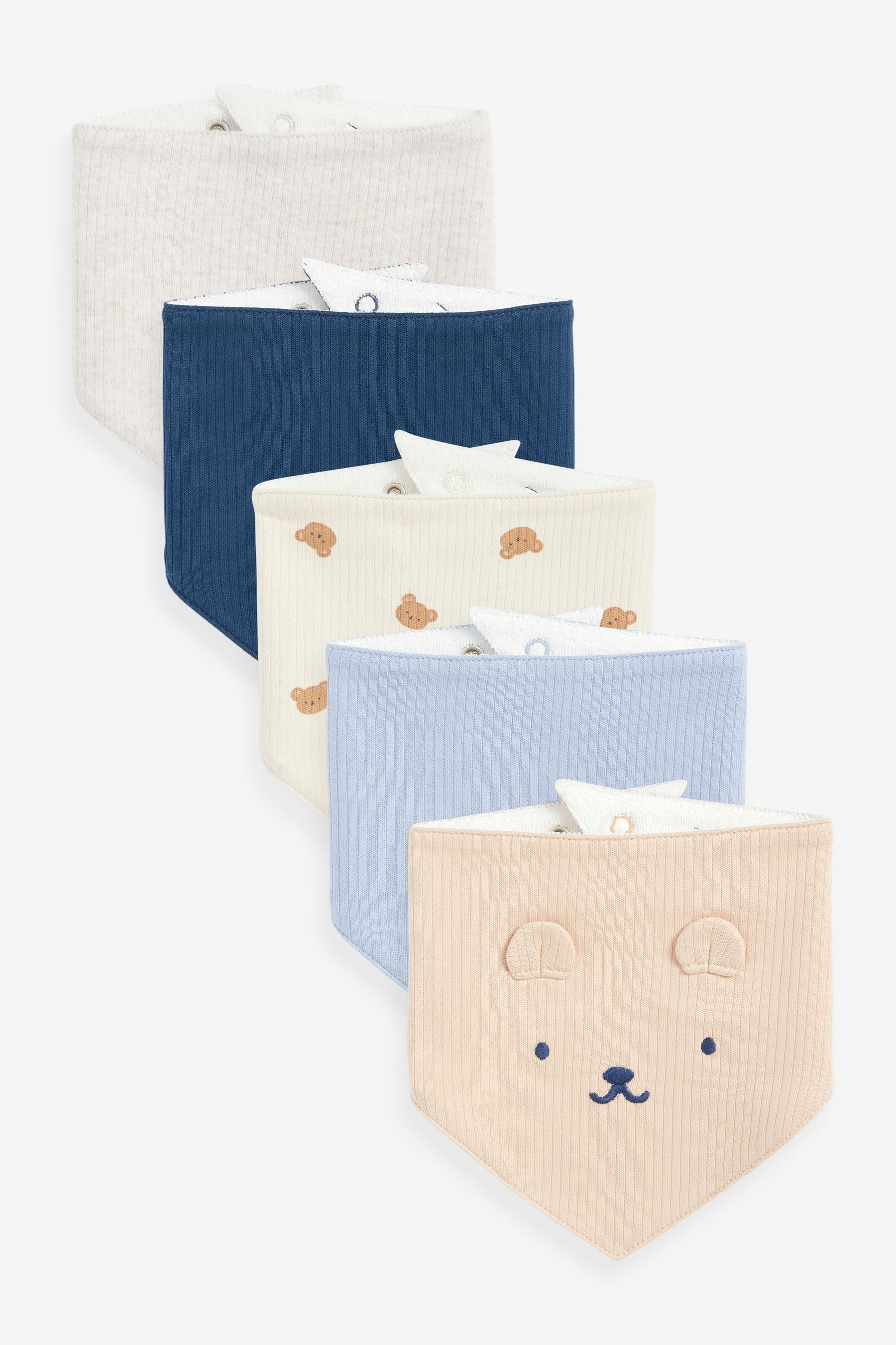 Navy Blue/Tan Brown Bear Baby Bibs 5 Pack