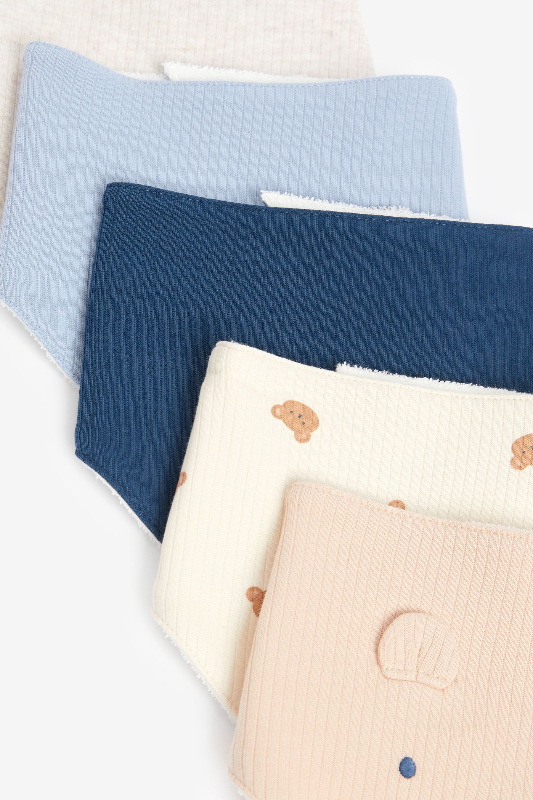 Navy Blue/Tan Brown Bear Baby Bibs 5 Pack