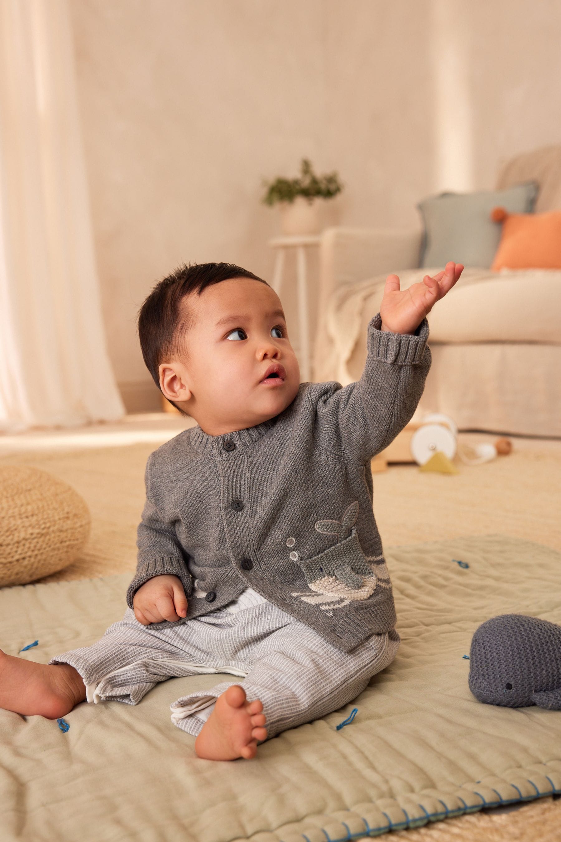 Grey Whale Baby 100% Cotton Cardigan (0mths-2yrs)