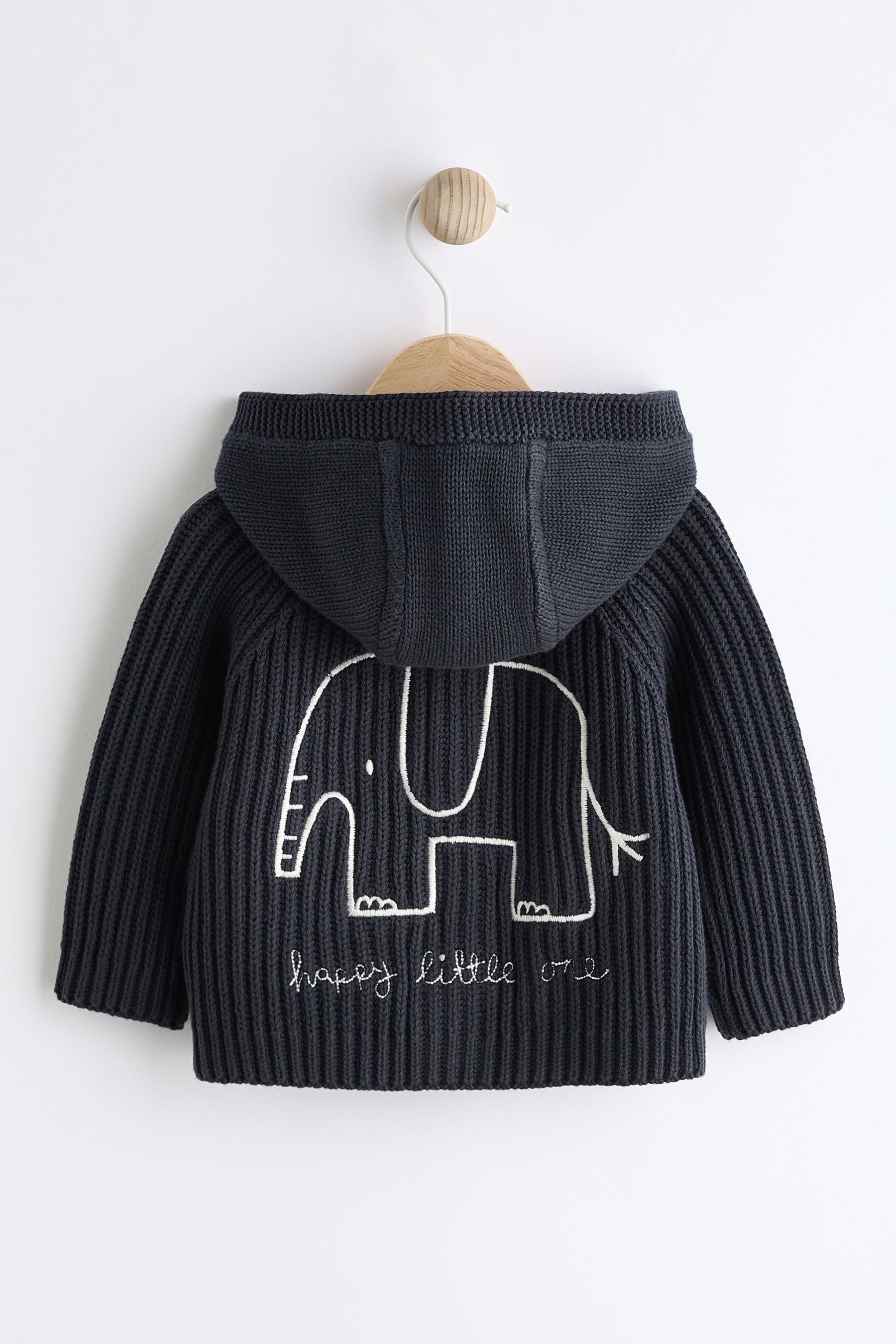 Navy Elephant Embroidered Baby Knitted Cardigan (0mths-2yrs)