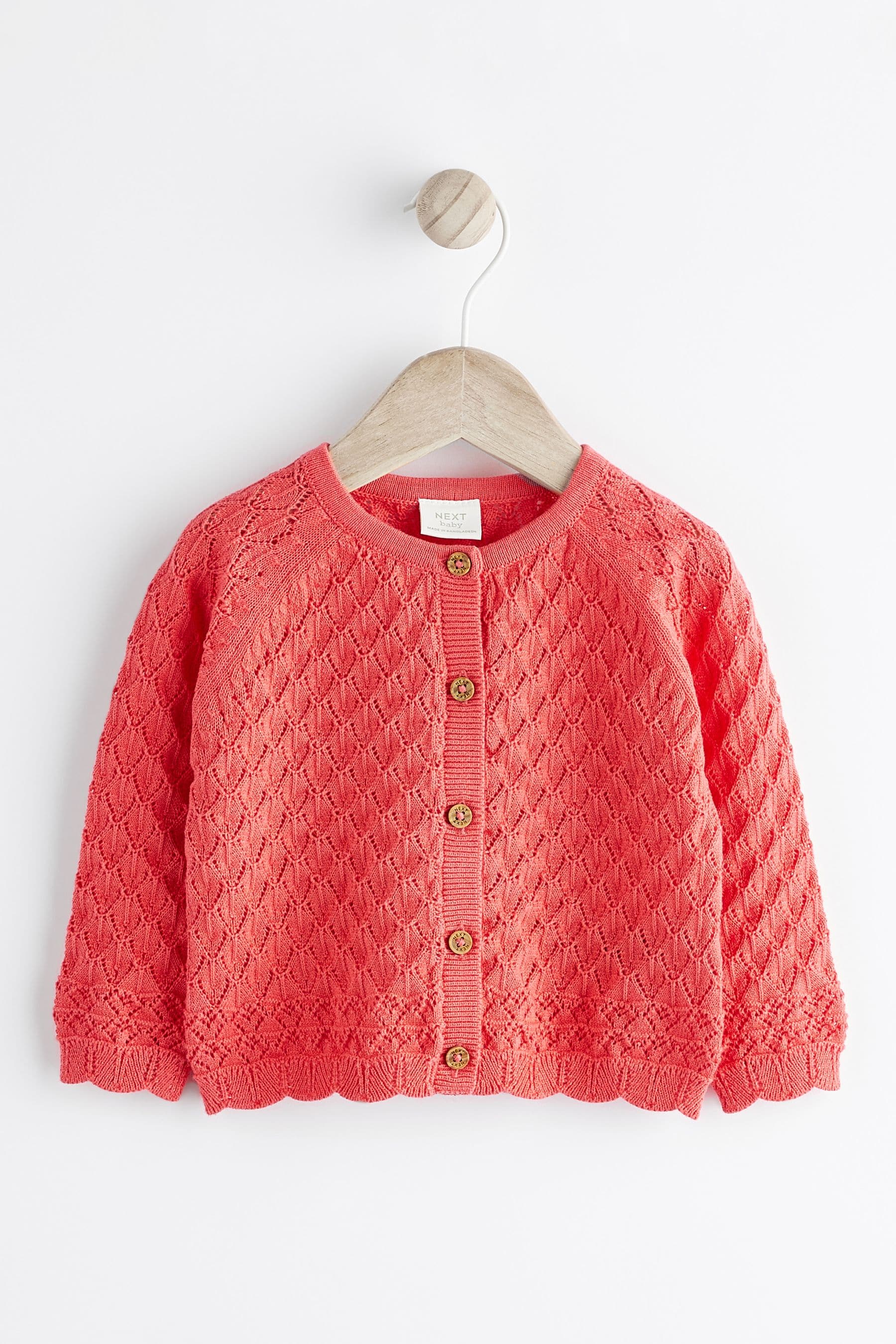 Red Baby Pointelle 100% Cotton Knitted Cardigan (0mths-2yrs)