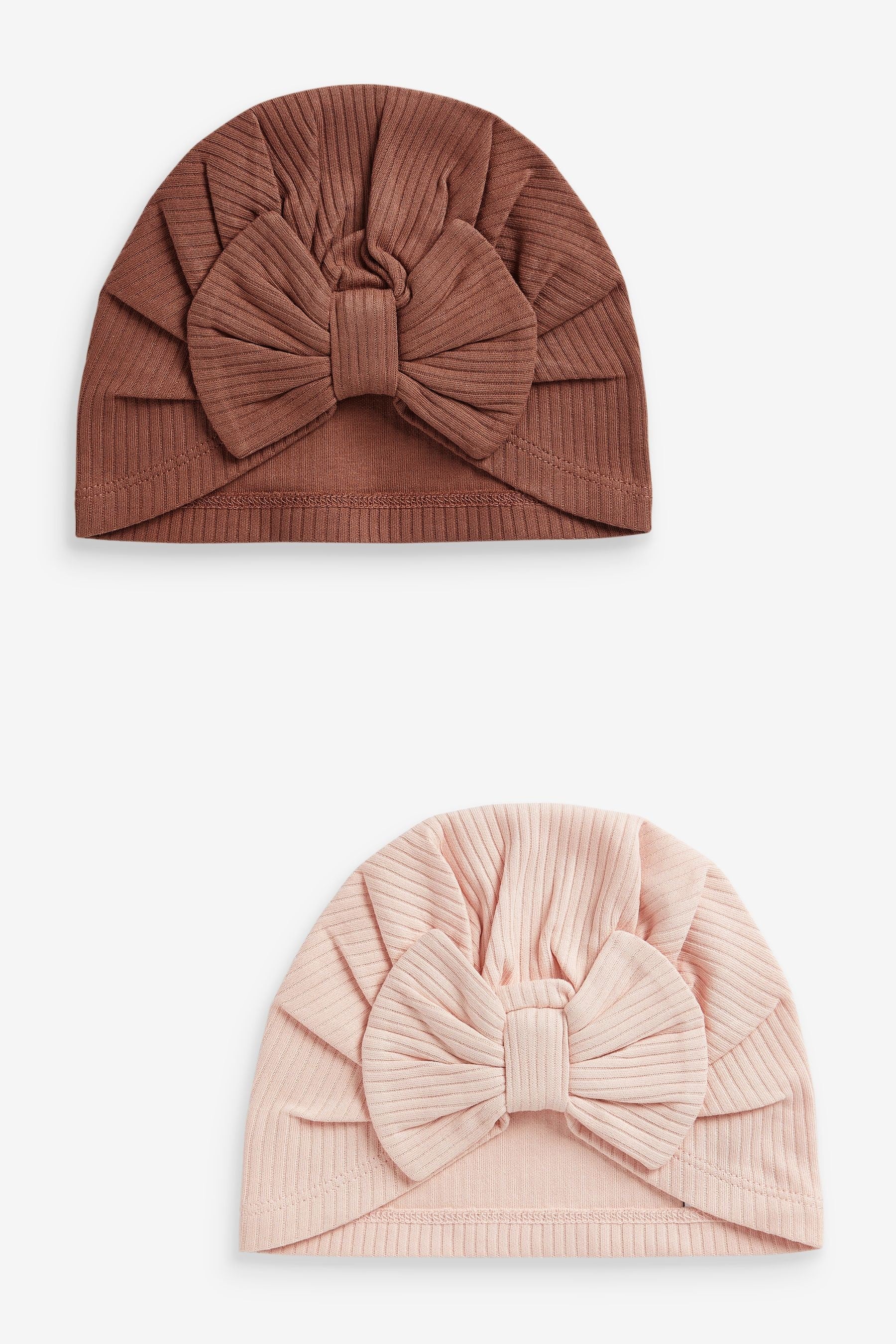 Pink/Rust Baby Bow Turban Hats 2 Pack (0mths-2yrs)