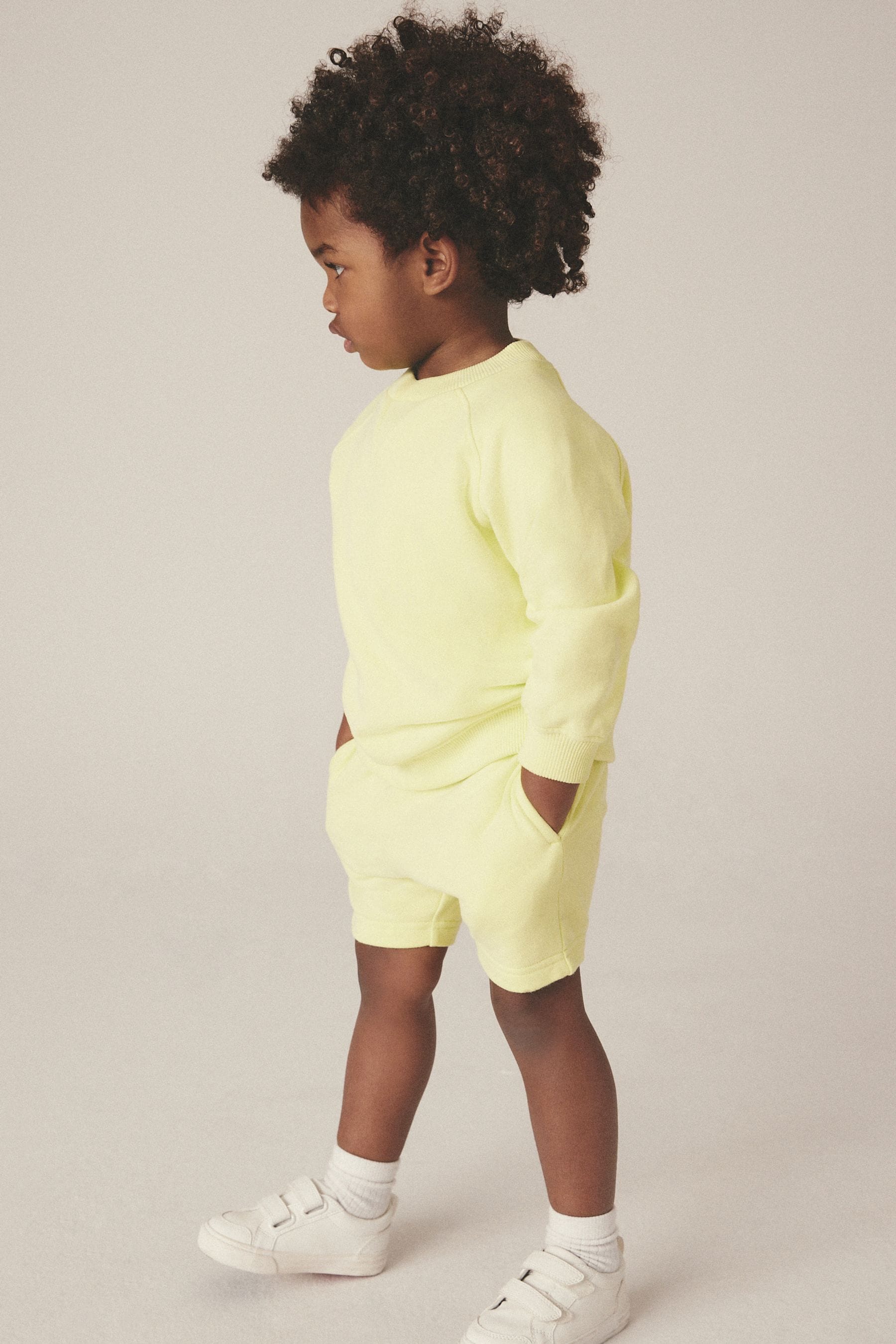 Light Yellow Oversized Crew Neck Sweatshirt and Shorts Set (3mths-7yrs)