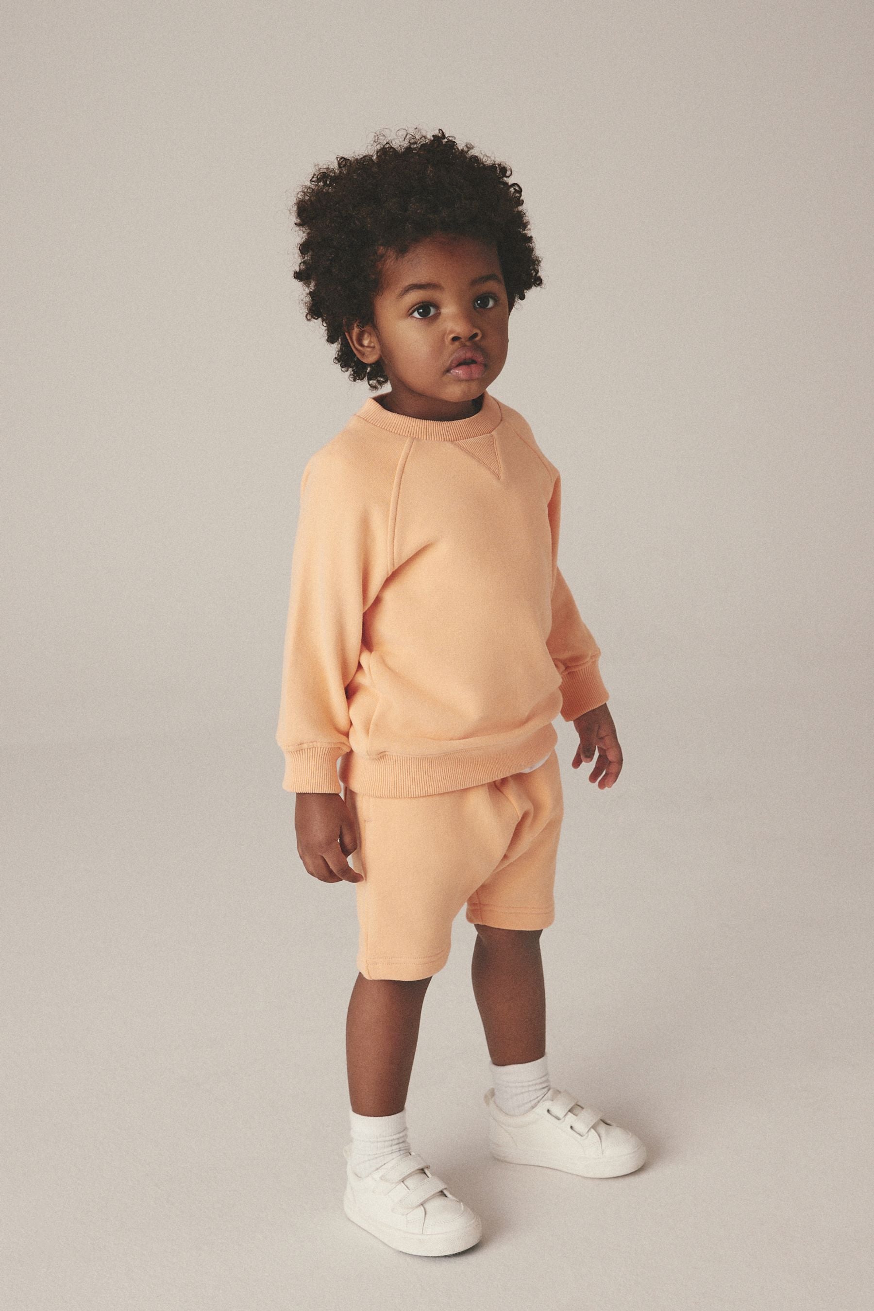 Light Orange Oversized Crew Neck Sweatshirt and Shorts Set (3mths-7yrs)