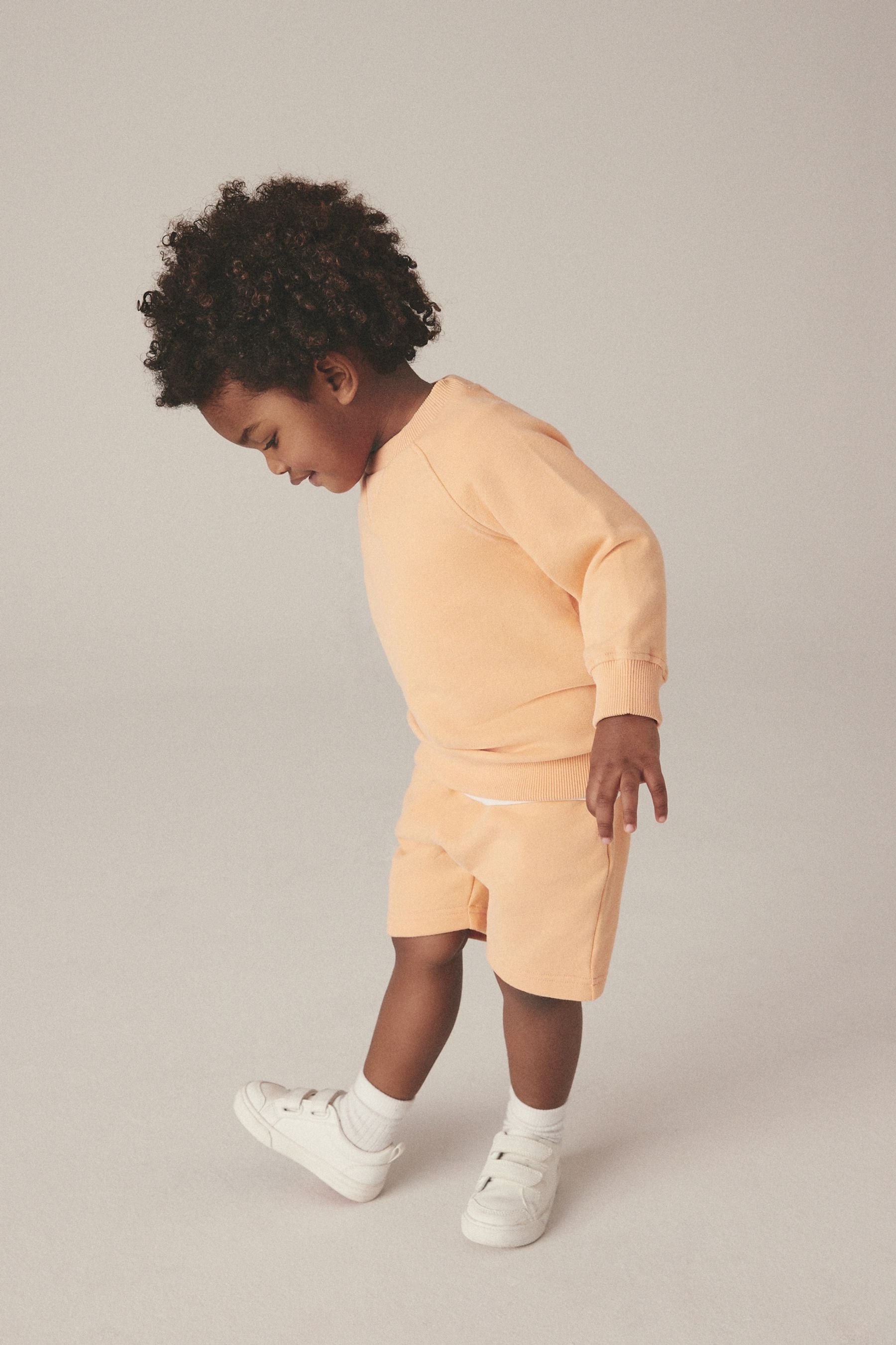 Light Orange Oversized Crew Neck Sweatshirt and Shorts Set (3mths-7yrs)