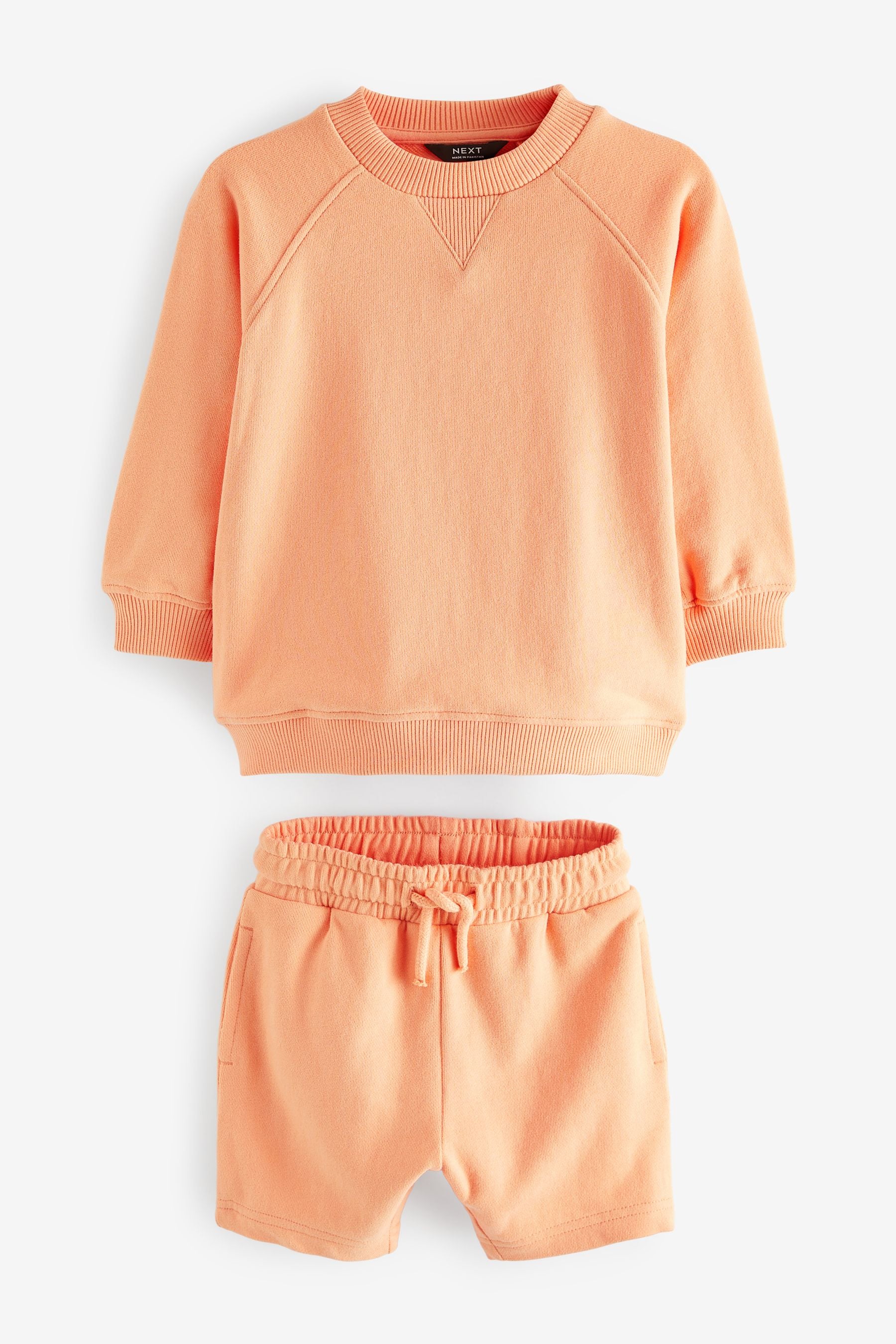 Light Orange Oversized Crew Neck Sweatshirt and Shorts Set (3mths-7yrs)