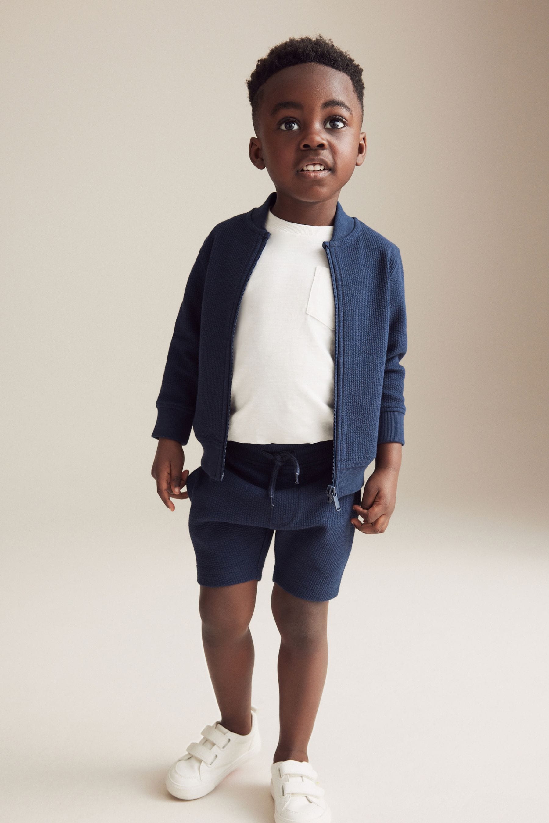 Navy Zip Through Jersey Bomber Jacket And Shorts Set (3mths-7yrs)