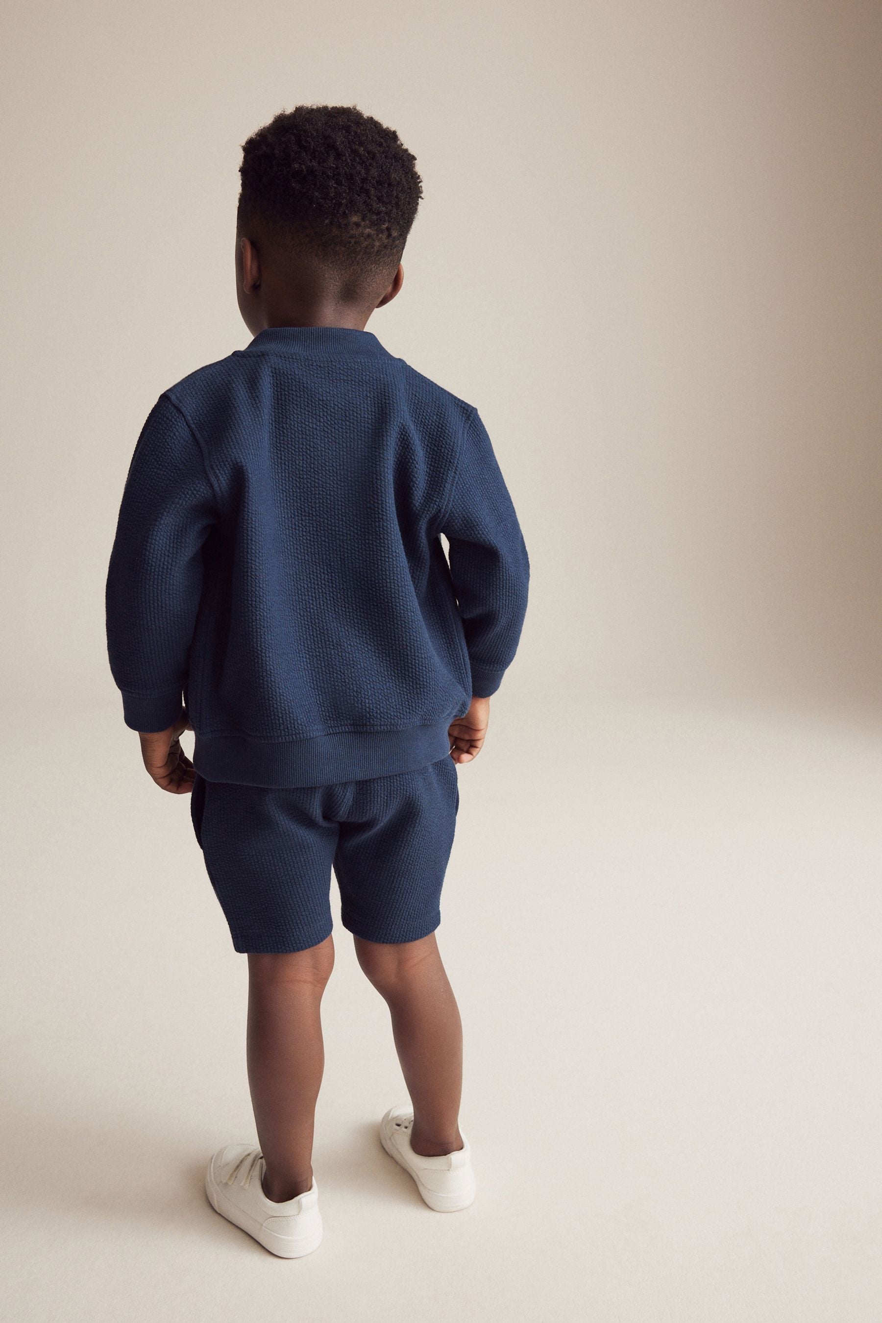 Navy Zip Through Jersey Bomber Jacket And Shorts Set (3mths-7yrs)