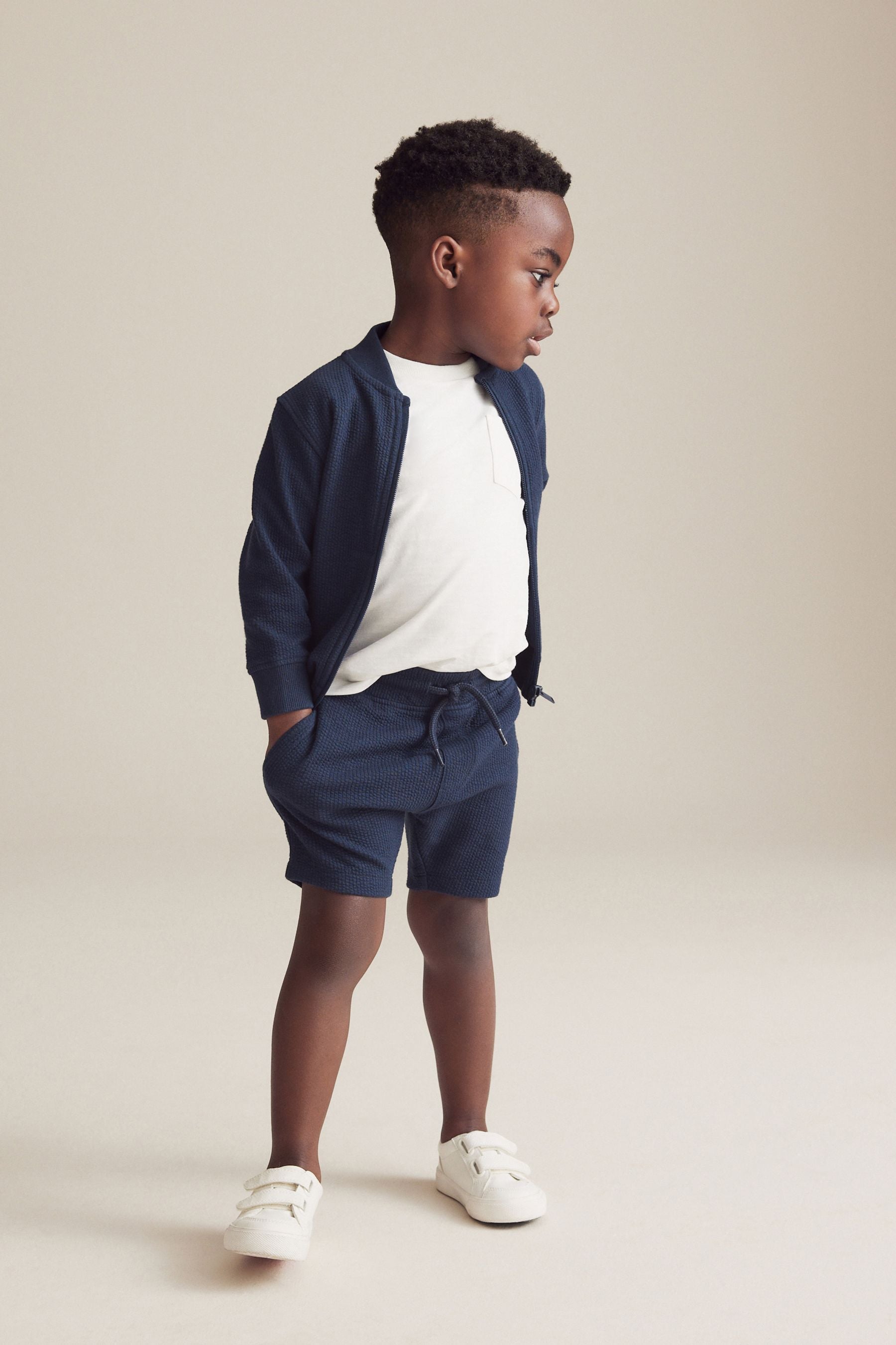 Navy Zip Through Jersey Bomber Jacket And Shorts Set (3mths-7yrs)