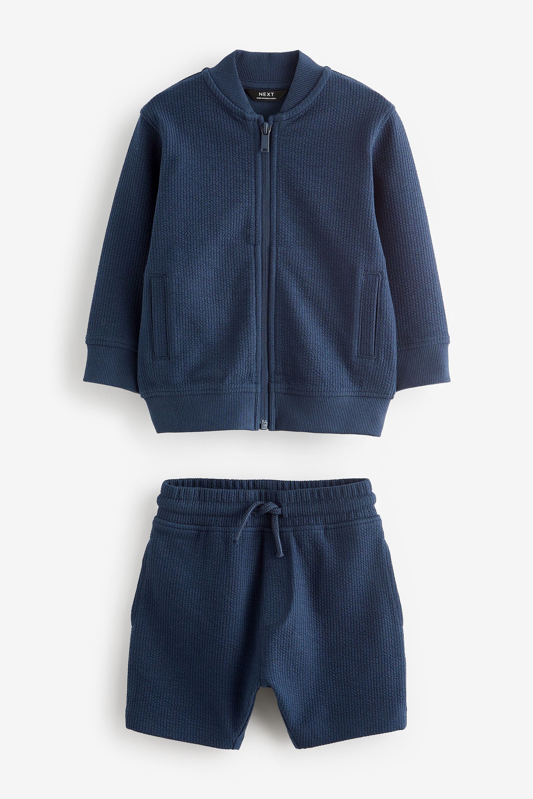 Navy Zip Through Jersey Bomber Jacket And Shorts Set (3mths-7yrs)