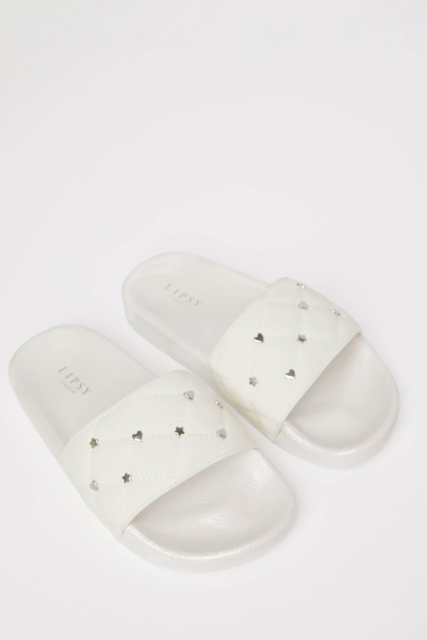 White Lipsy Slip On Pool Sliders