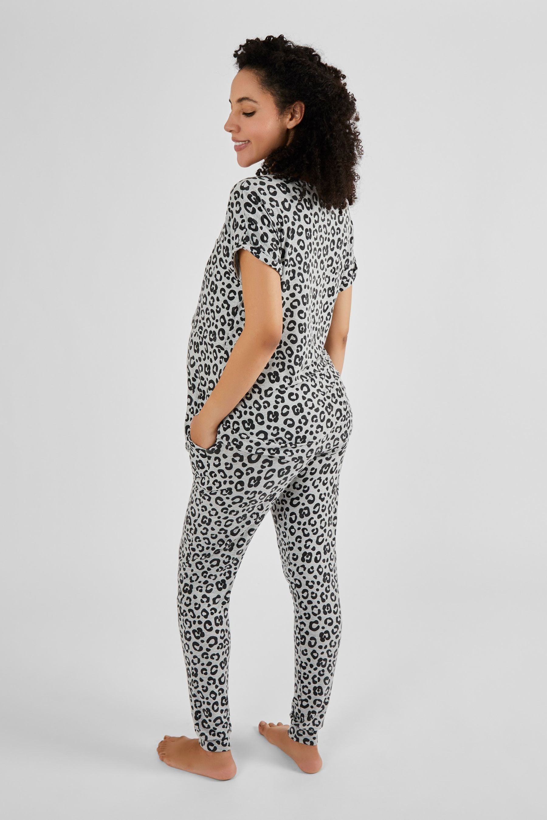 Grey JoJo Maman Bébé Animal Print Maternity & Nursing Pyjamas Set