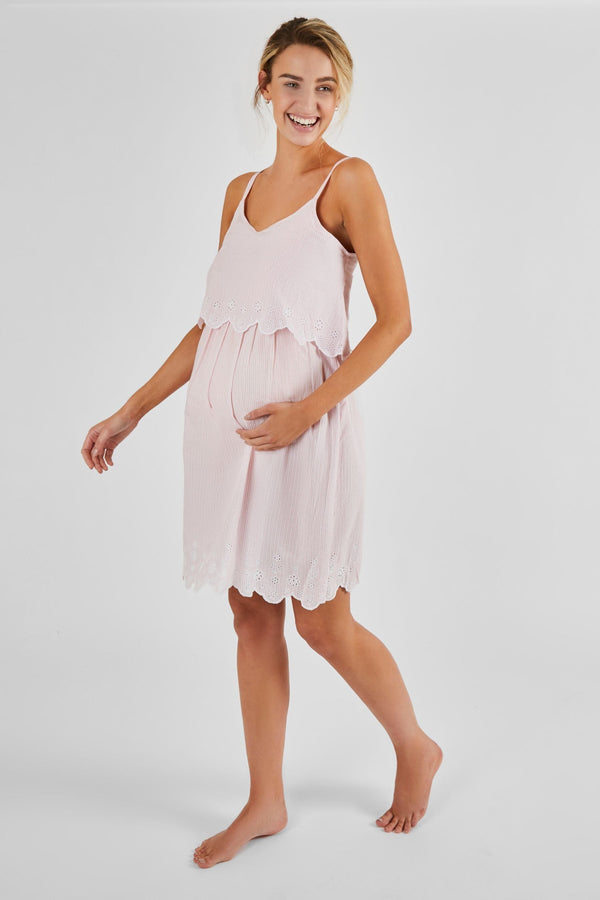 JoJo Maman B?©b?© Pink Ticking Stripe Maternity & Nursing Nightdress