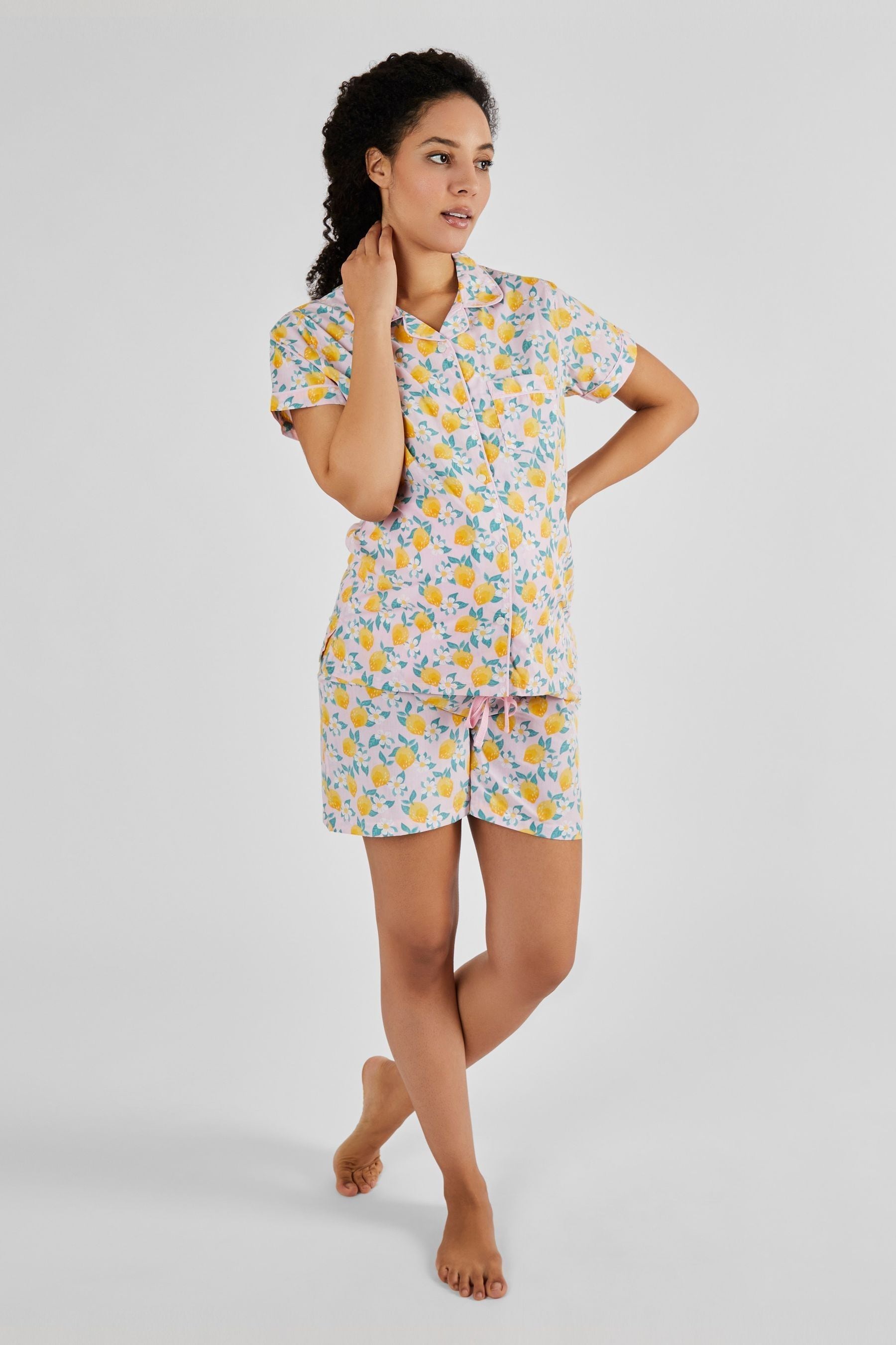 Pink JoJo Maman Bébé Lemon Print Maternity & Nursing Short Pyjamas Set