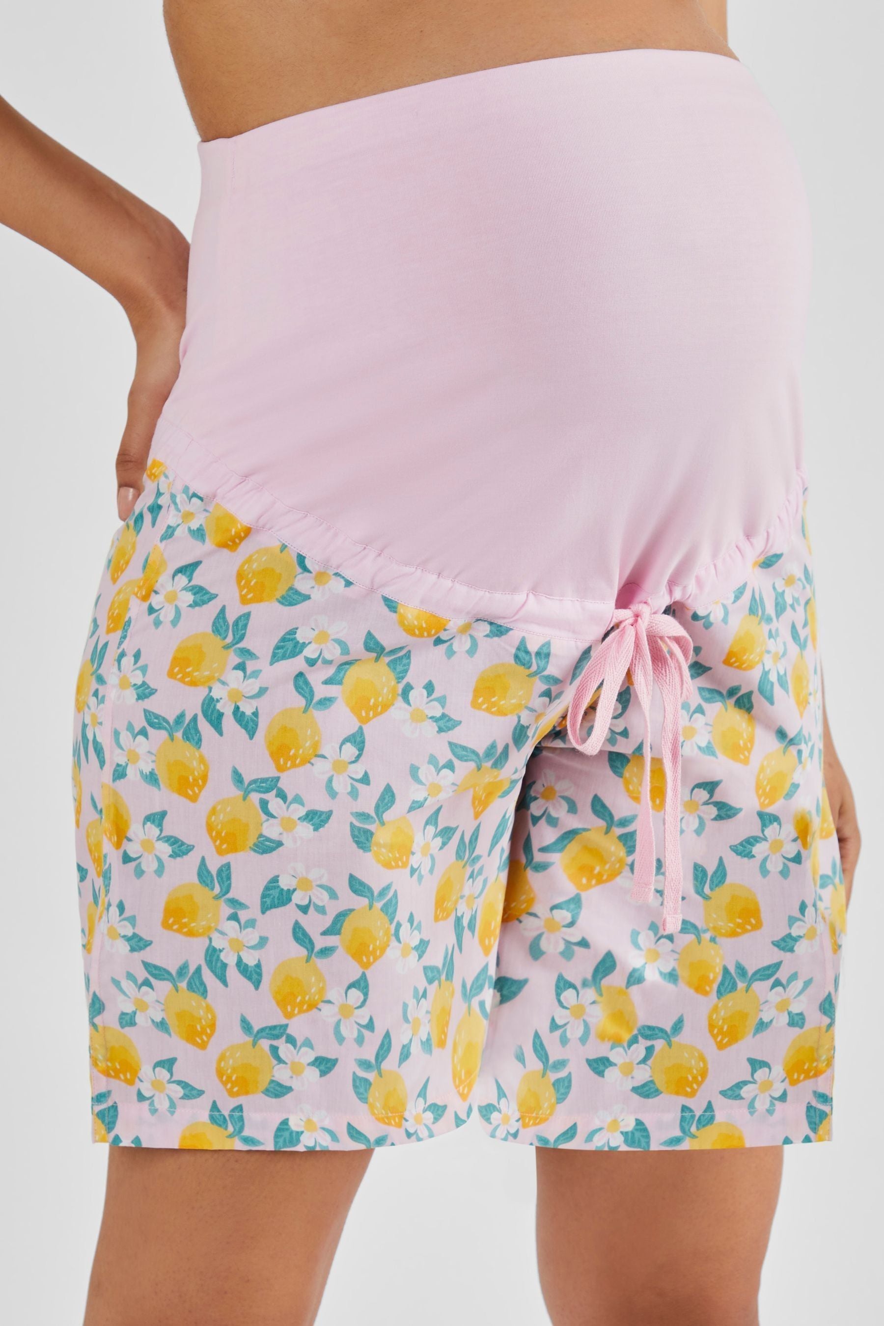 Pink JoJo Maman Bébé Lemon Print Maternity & Nursing Short Pyjamas Set