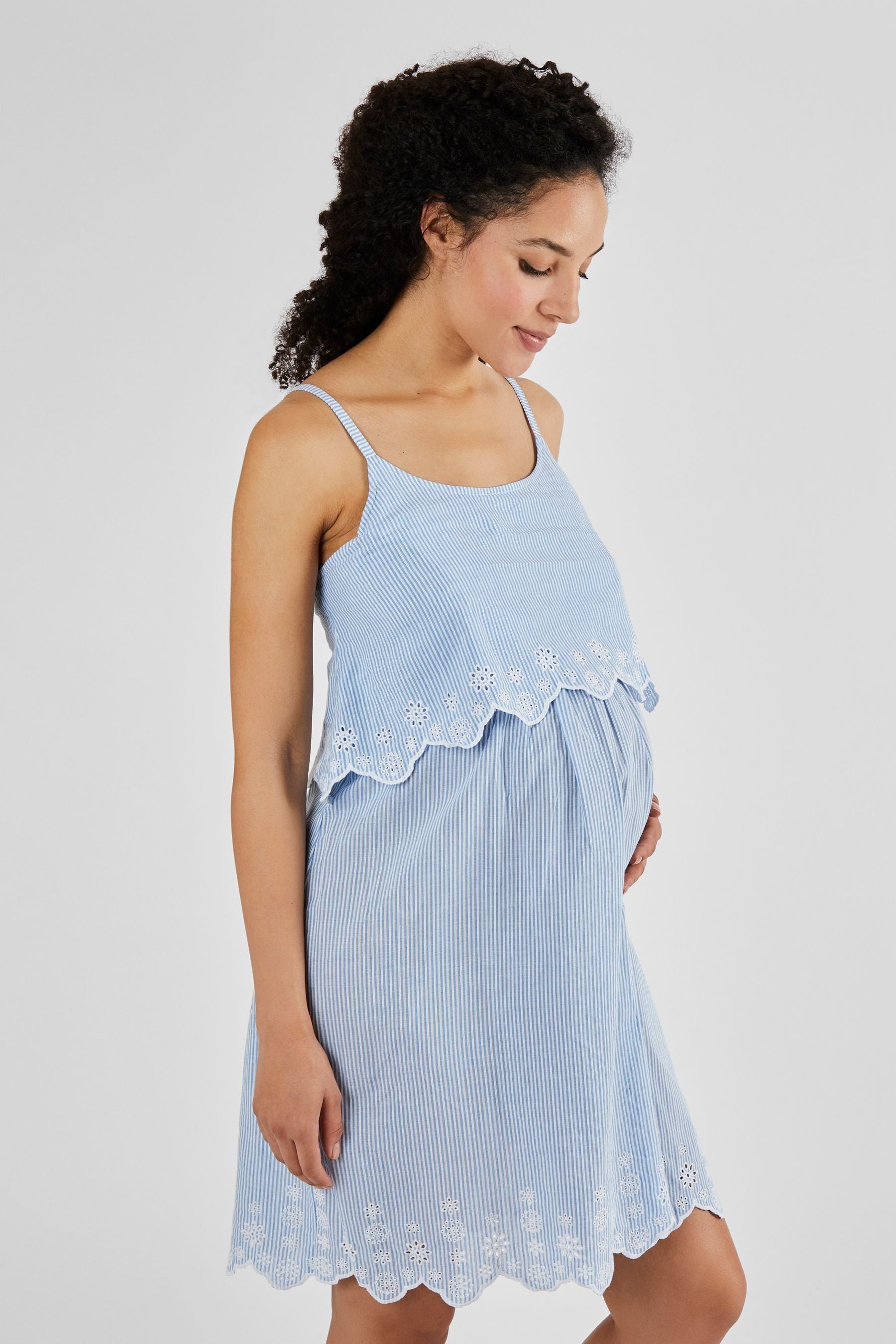 Blue JoJo Maman Bébé Ticking Stripe Maternity & Nursing Nightdress