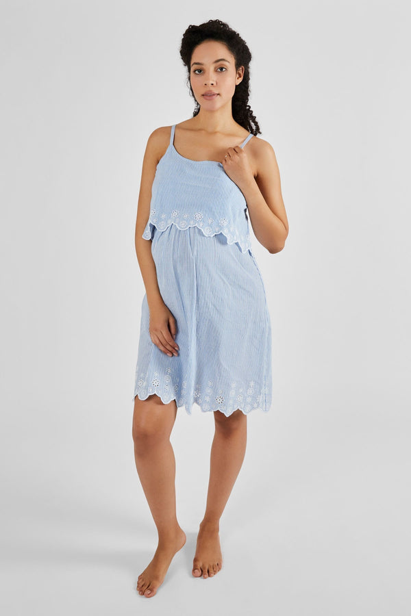 JoJo Maman B?©b?© Blue Ticking Stripe Maternity & Nursing Nightdress