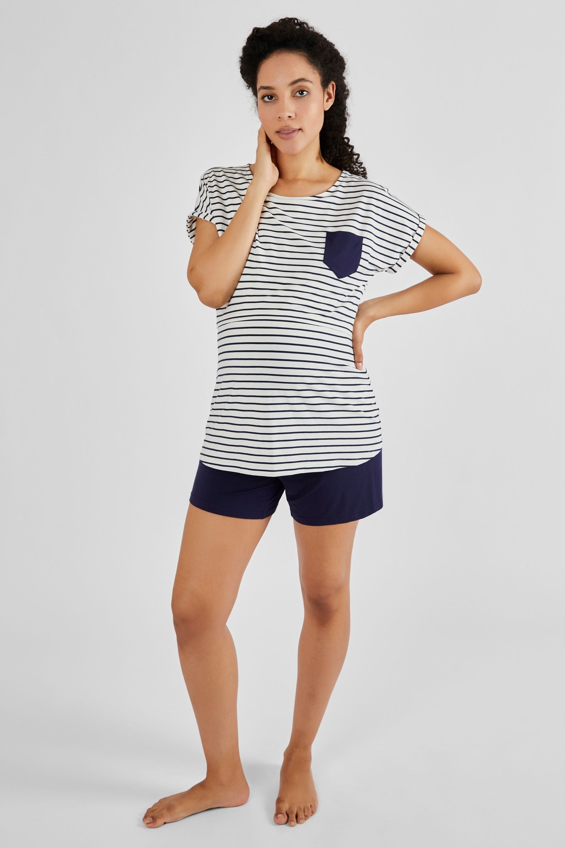 Navy JoJo Maman Bébé Maternity & Nursing Short Pyjamas Set