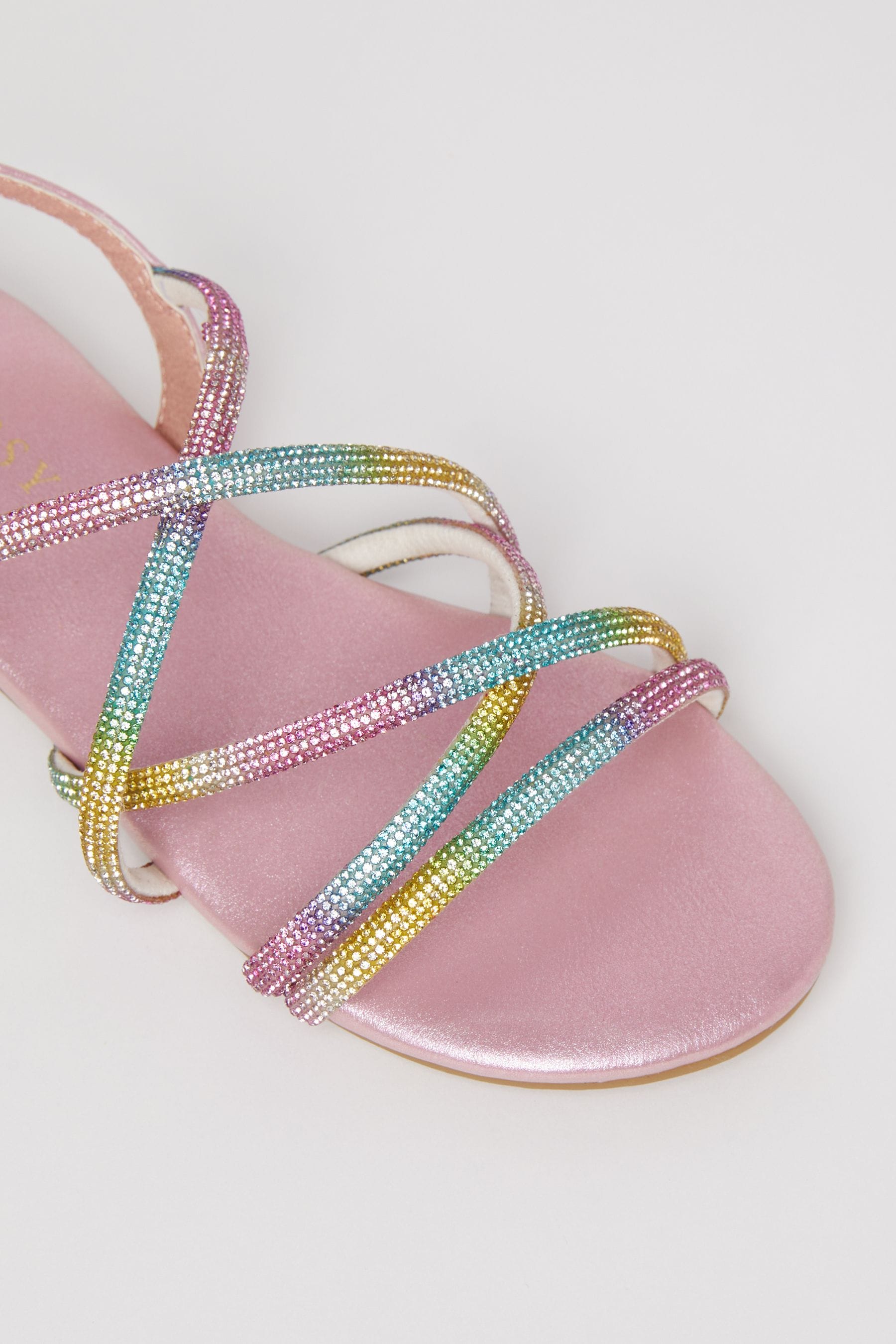 Rainbow Pink Lipsy Low Block Embellished Heel Occasion Sandal