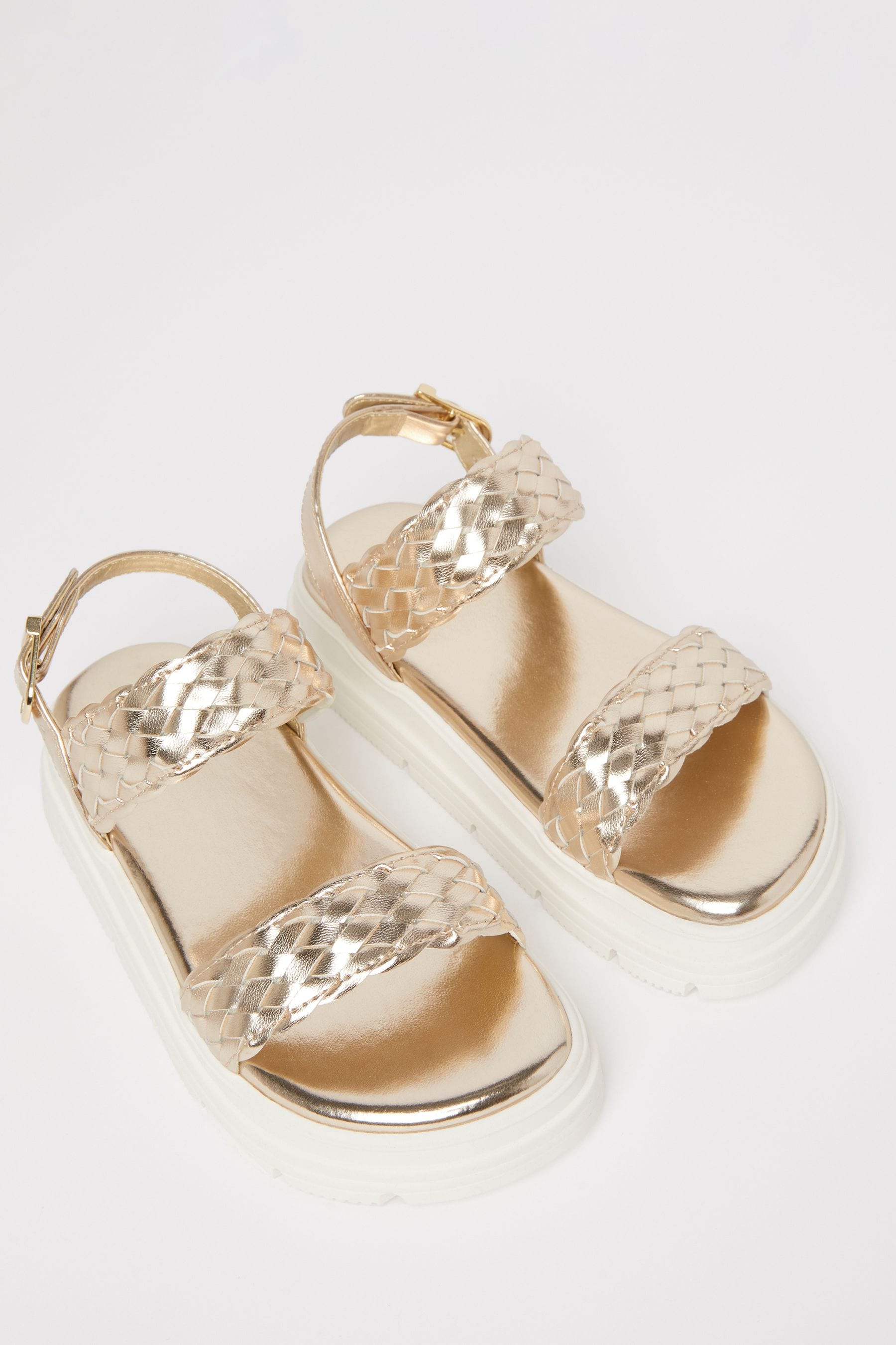 Gold Lipsy Chunky Flat Double Strap Sandal