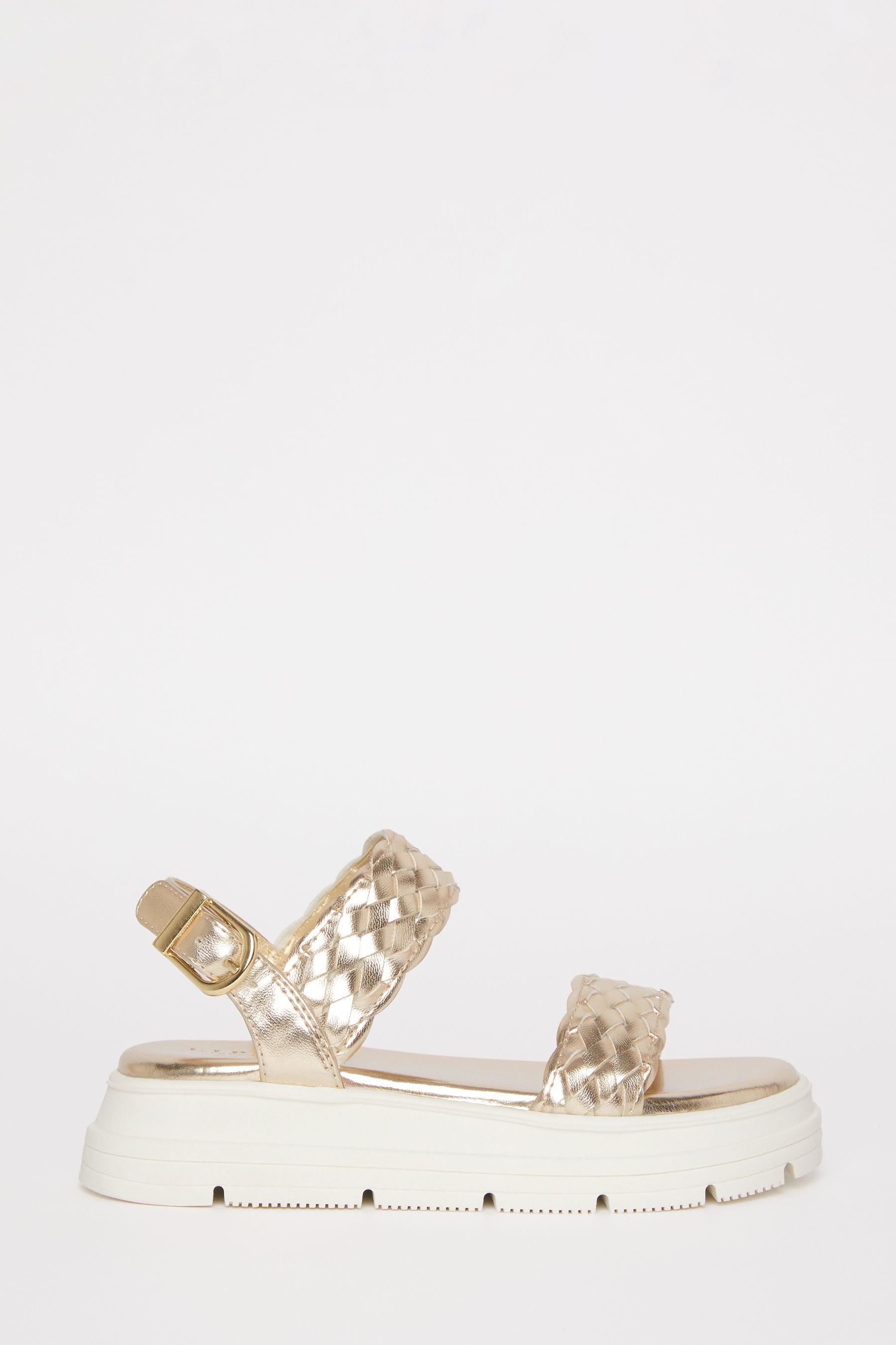 Gold Chunky Flat Double Strap Sandal