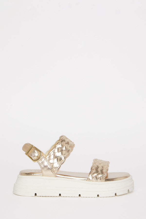 Gold Chunky Flat Double Strap Sandal