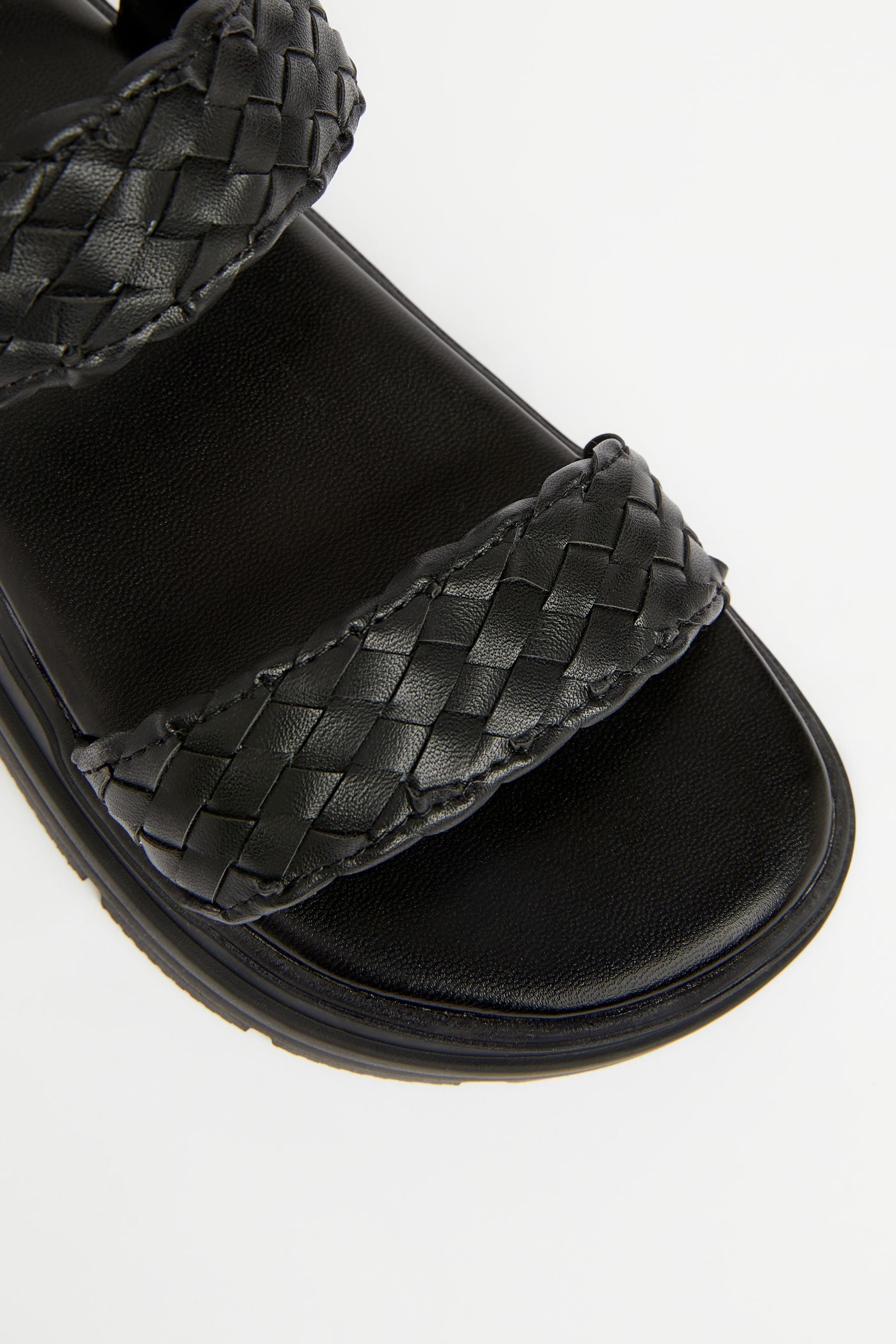 Black Chunky Flat Double Strap Sandal