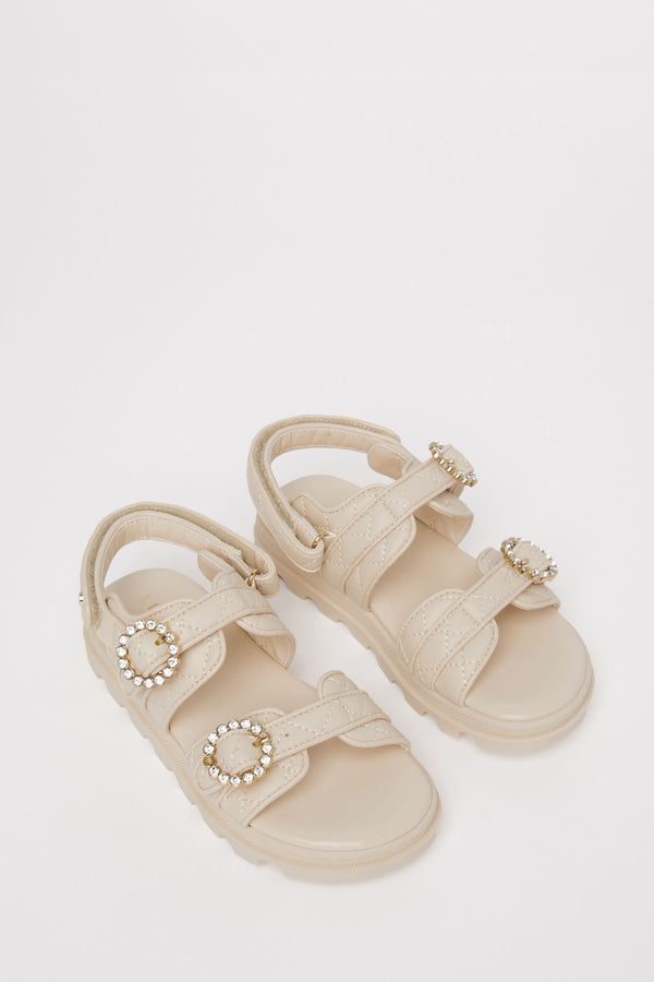 Cream Quilted Chunky Flatform Occasion Sandal