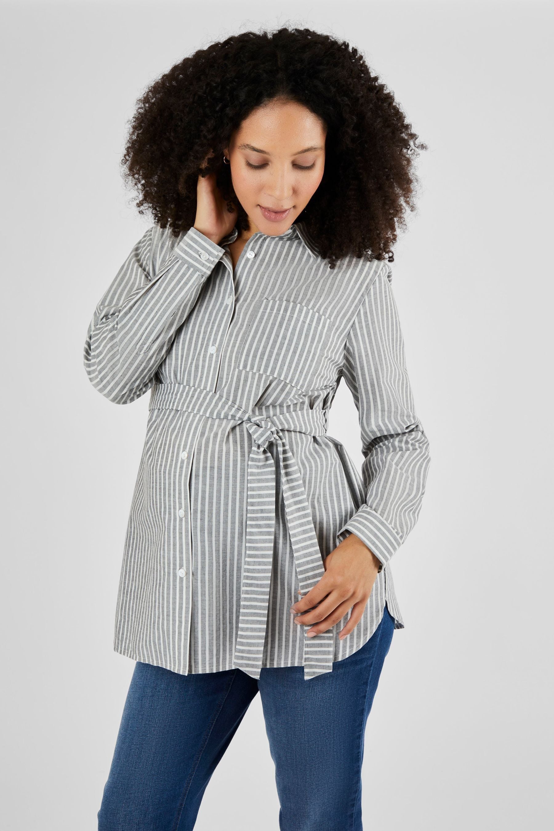 Black Cream Stripe JoJo Maman Bébé Stripe Maternity Shirt