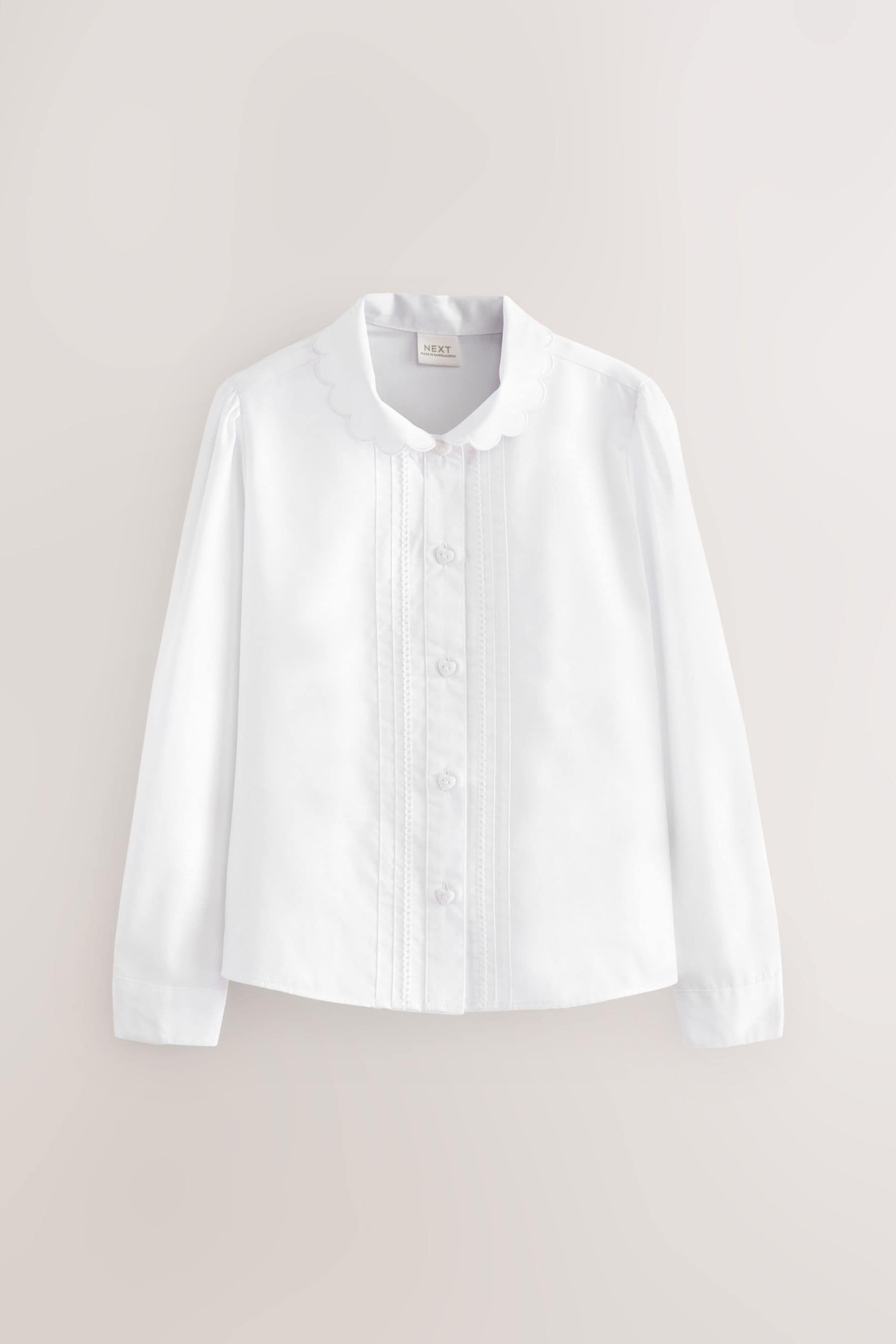 White Long Sleeve Scalloped Lace Trim School Blouse (3-14yrs)