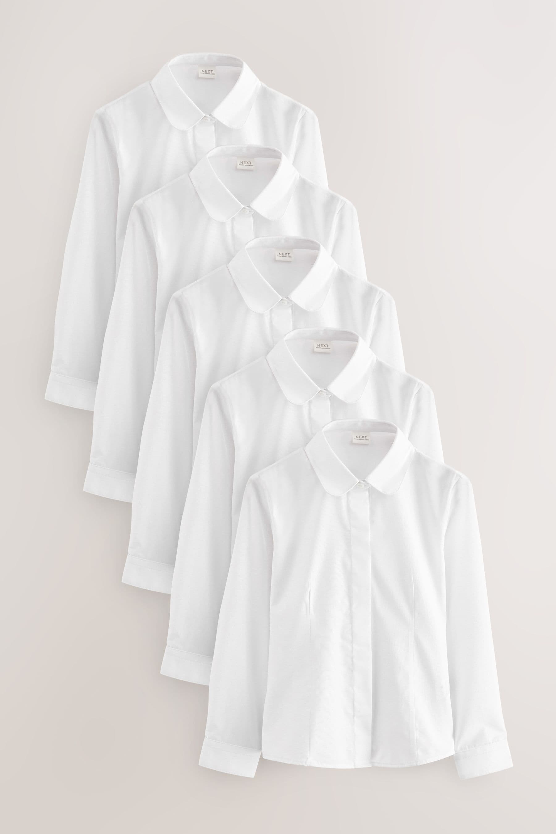 White 5 Pack Long Sleeve Fitted School Shirts (3-17yrs)