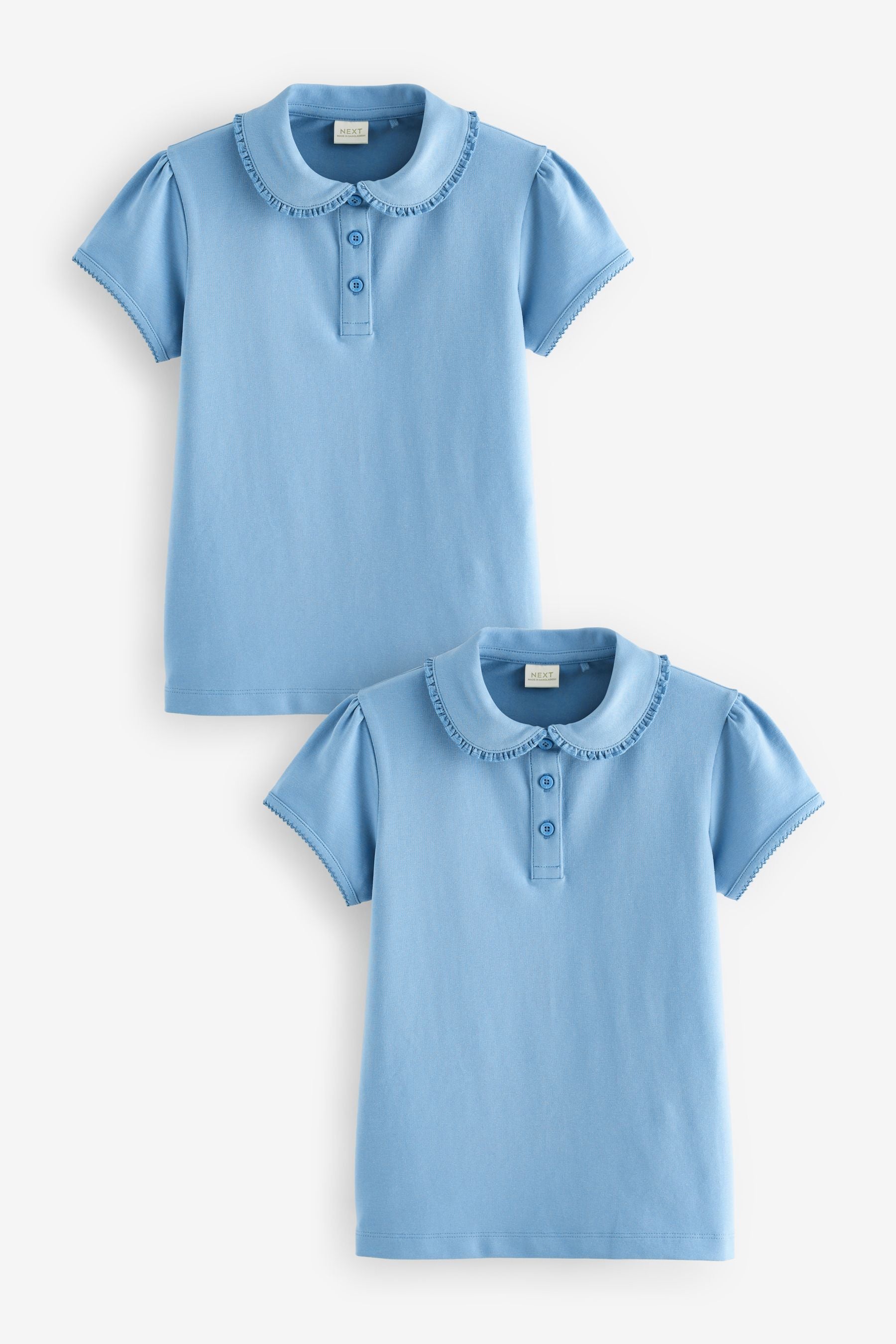 Blue Cotton Stretch Pretty Collar Jersey Tops 2 Pack (3-16yrs)